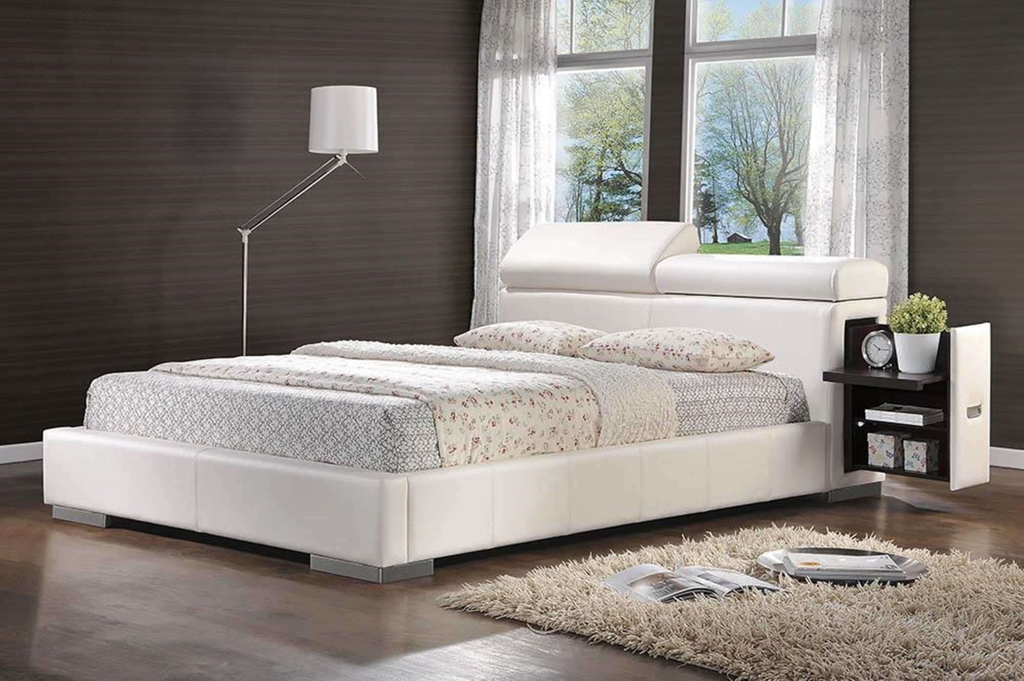 Maxine Upholstered Cal. King Bed White - Click Image to Close