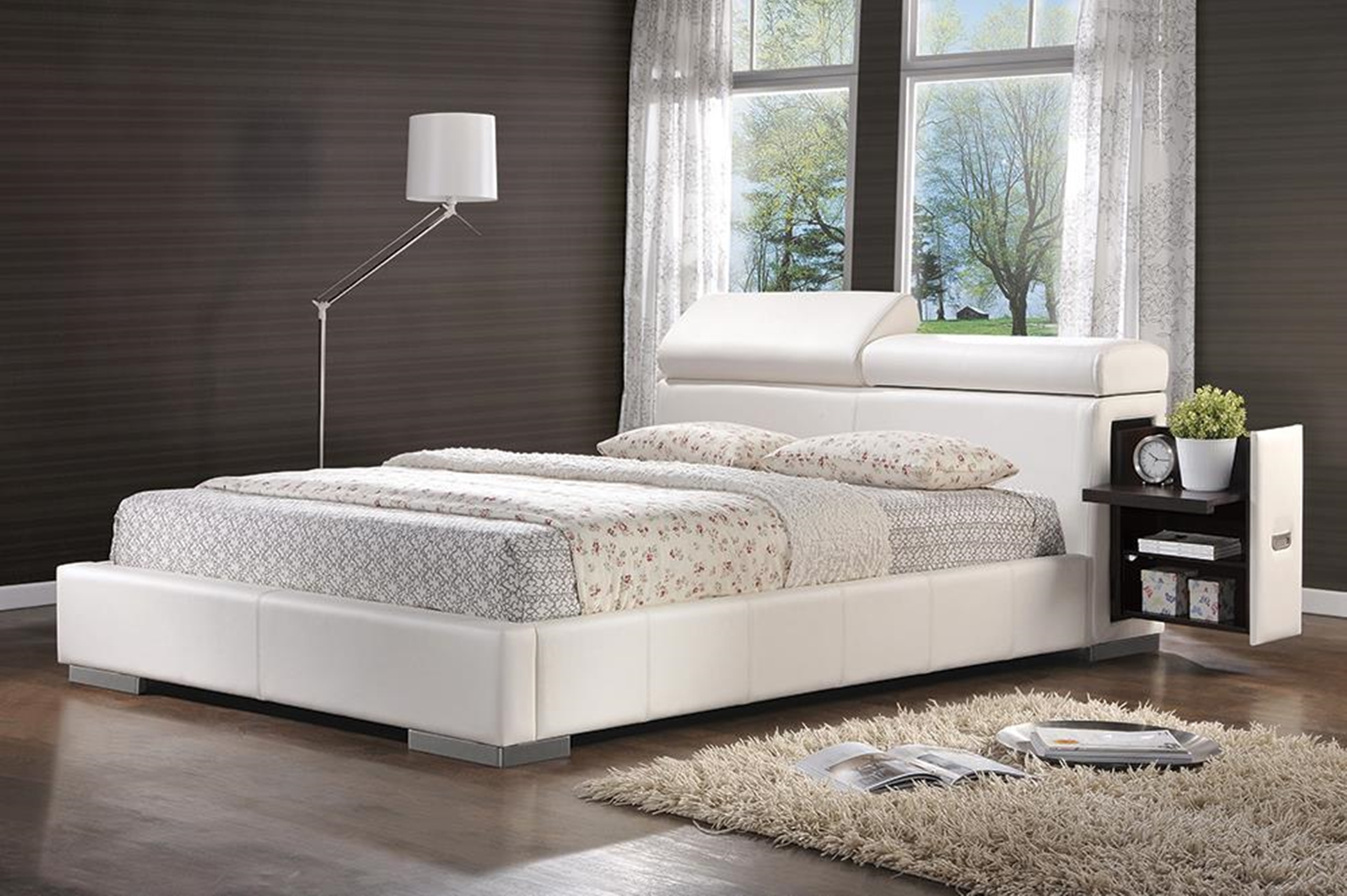 Maxine Upholstered Queen Bed White - Click Image to Close
