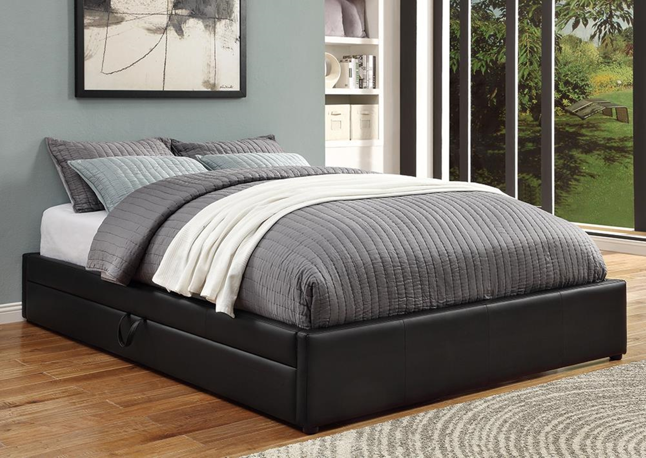 Hunter Black Upholstered Queen Storage Bed - Click Image to Close