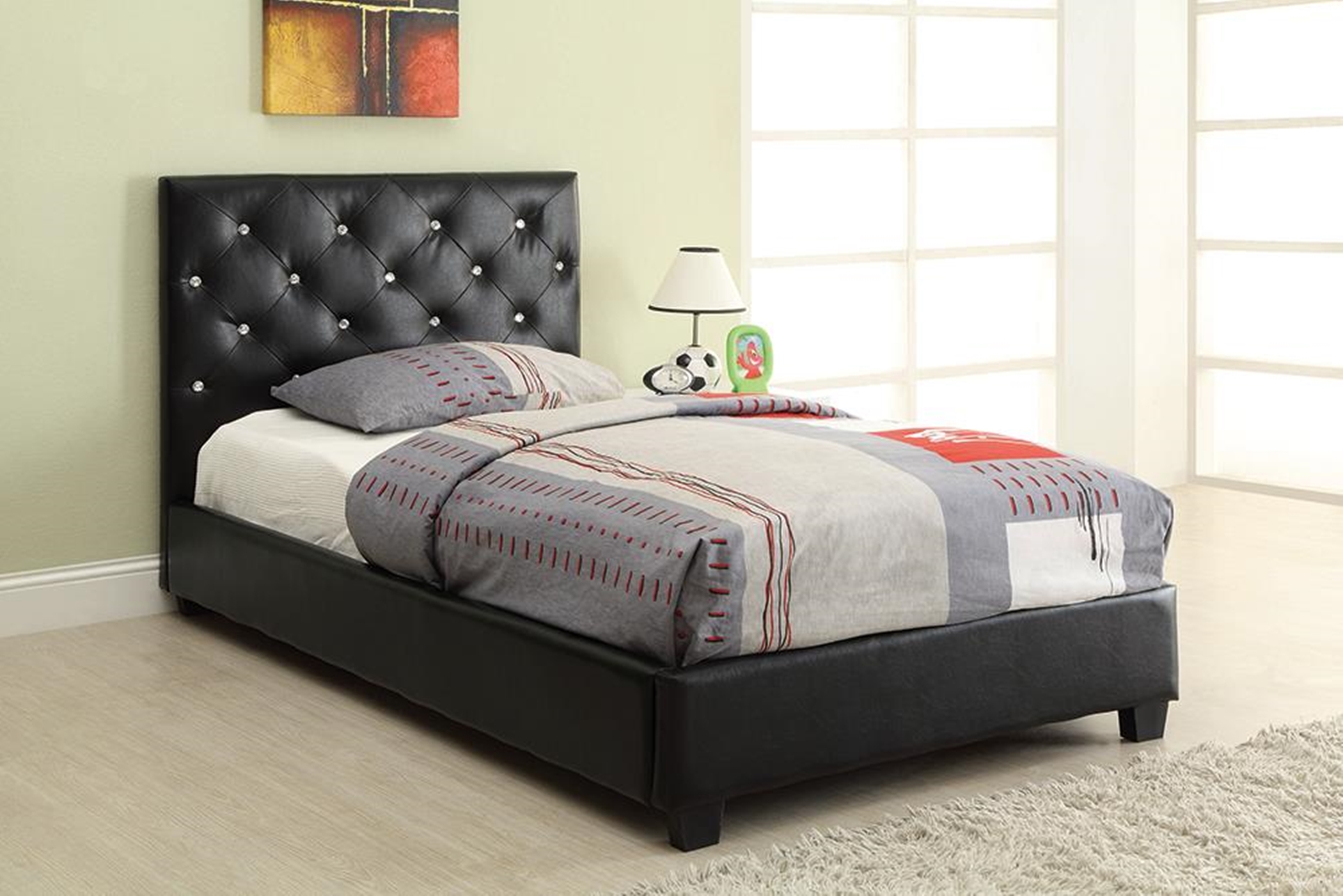 Regina Espresso Upholstered Twin Bed - Click Image to Close