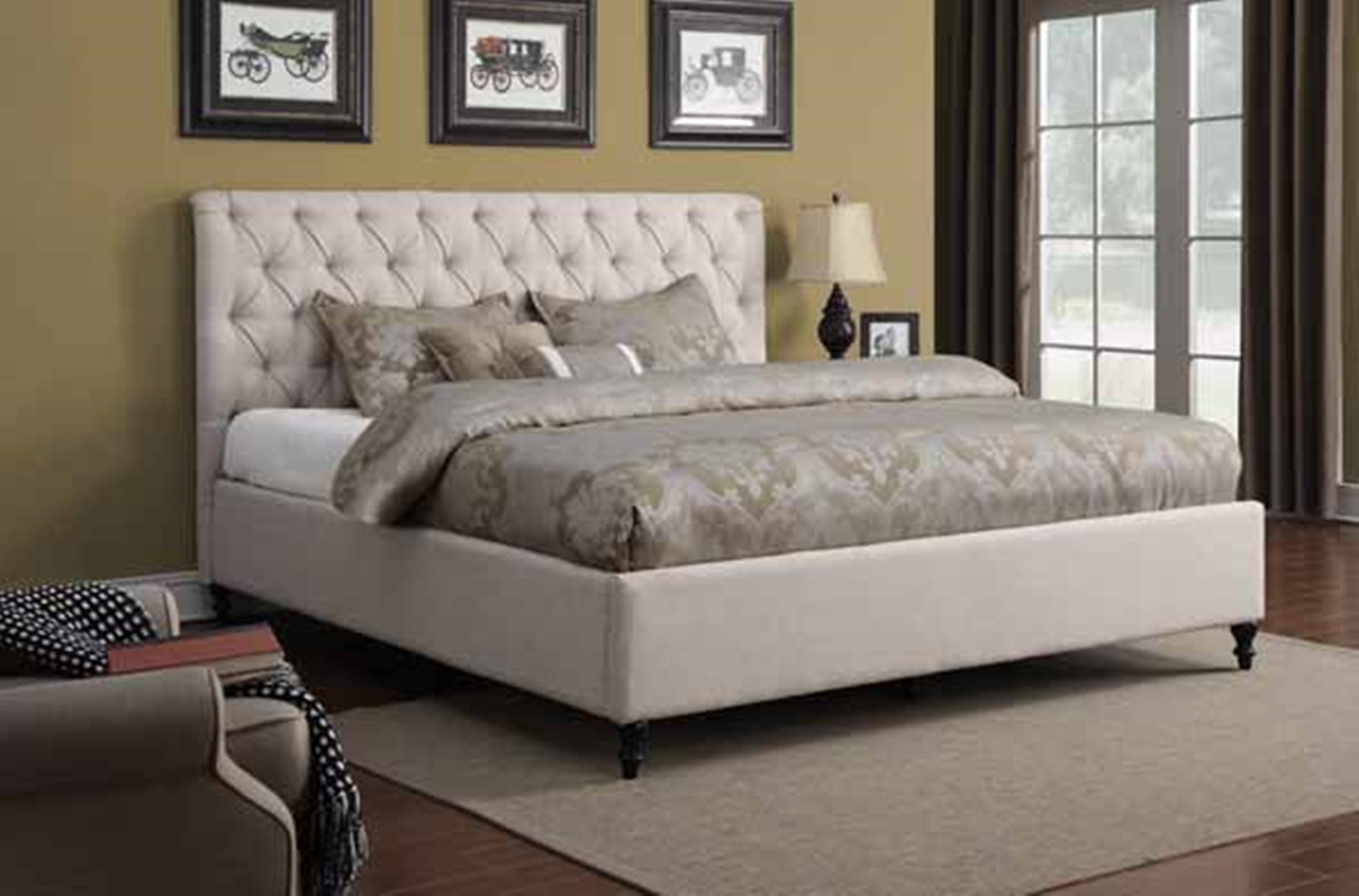 Farrah Oatmeal Upholstered Cal. King Bed - Click Image to Close