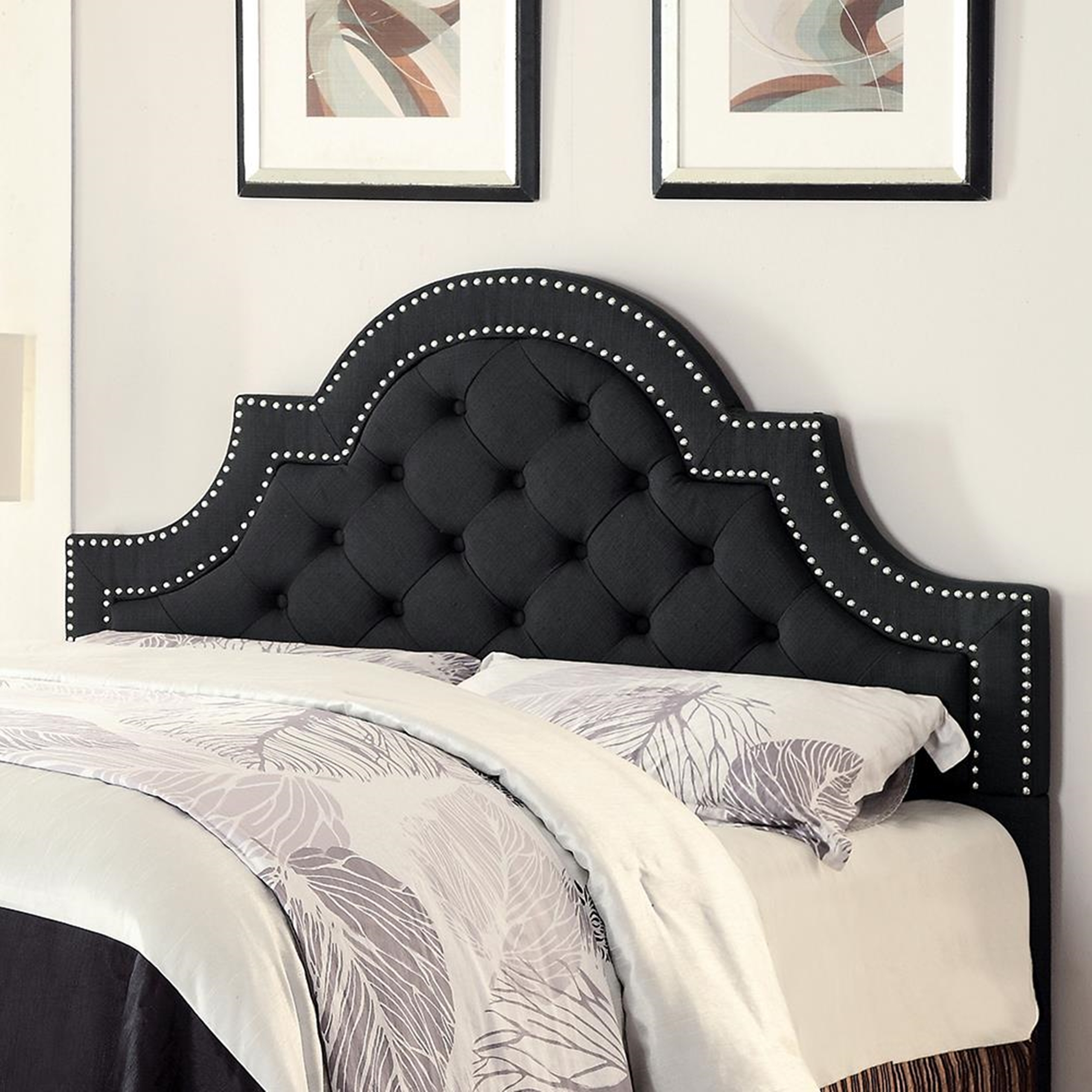 Ojai Charcoal Upholstered Queen Headboard - Click Image to Close