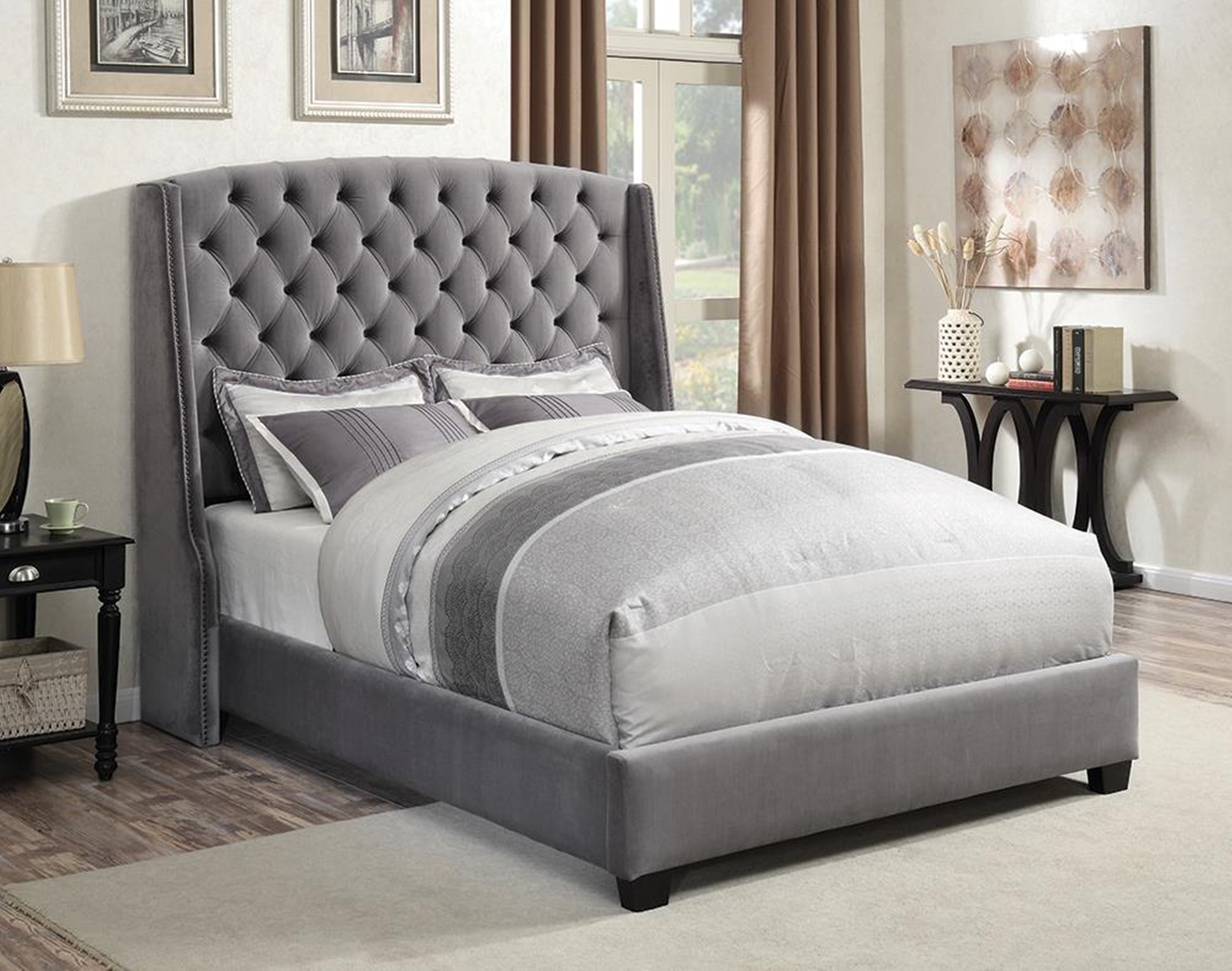 Pissarro Grey and Chocolate Cal. King Bed - Click Image to Close