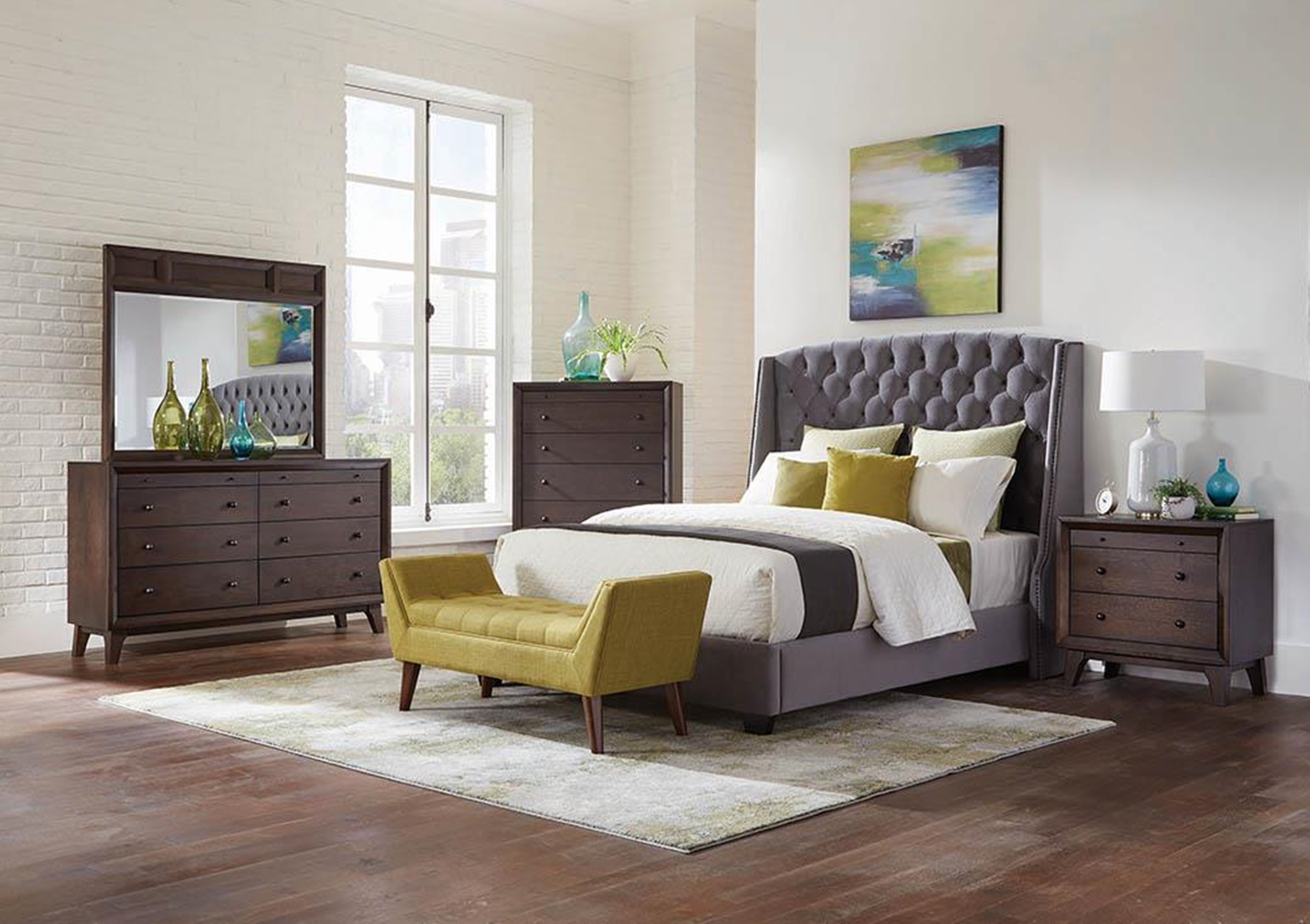 Pissarro Grey and Chocolate Queen Bed - Click Image to Close