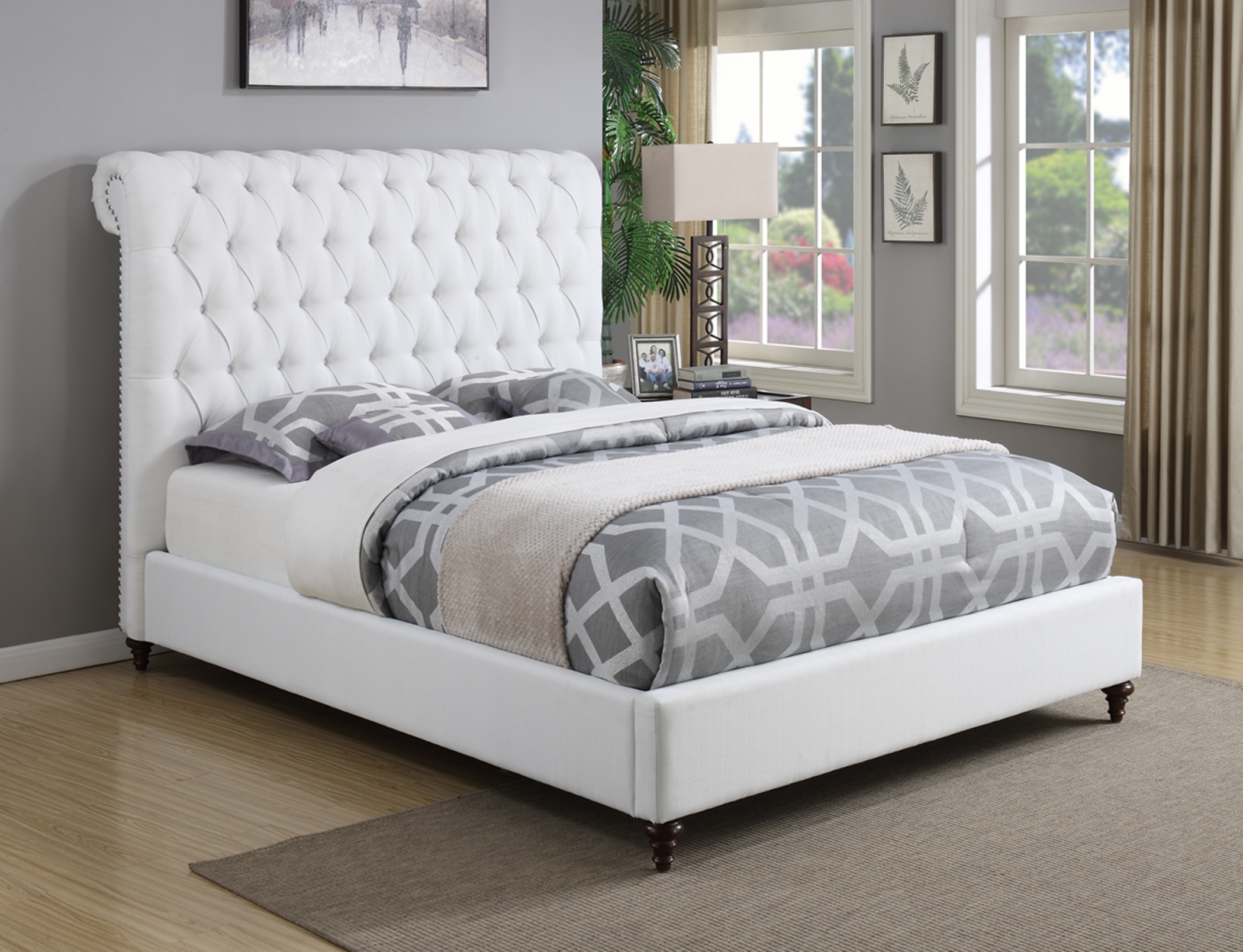 Devon White Upholstered Full Bed - Click Image to Close