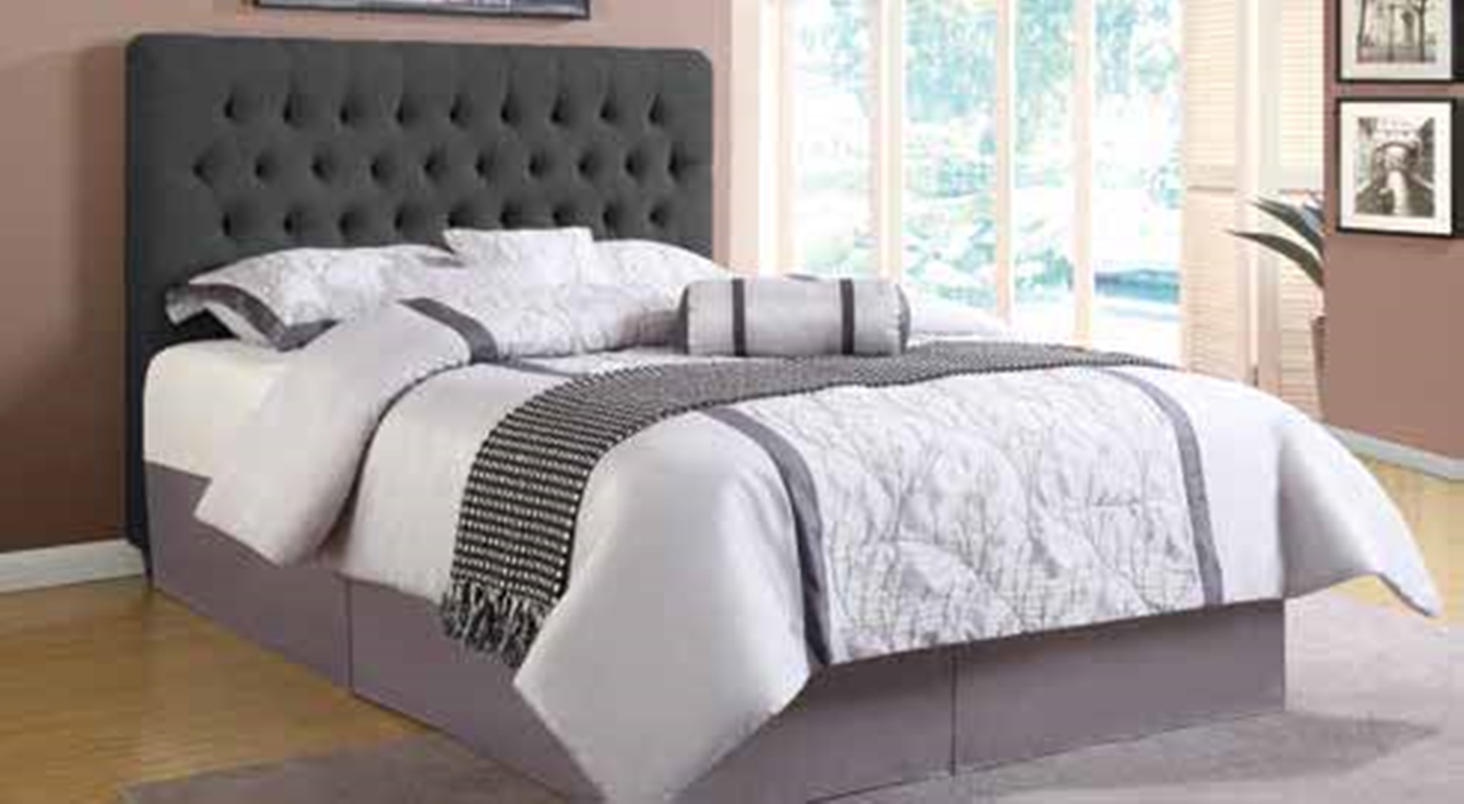 Chloe Charcoal Upholstered Full Headboard - Click Image to Close