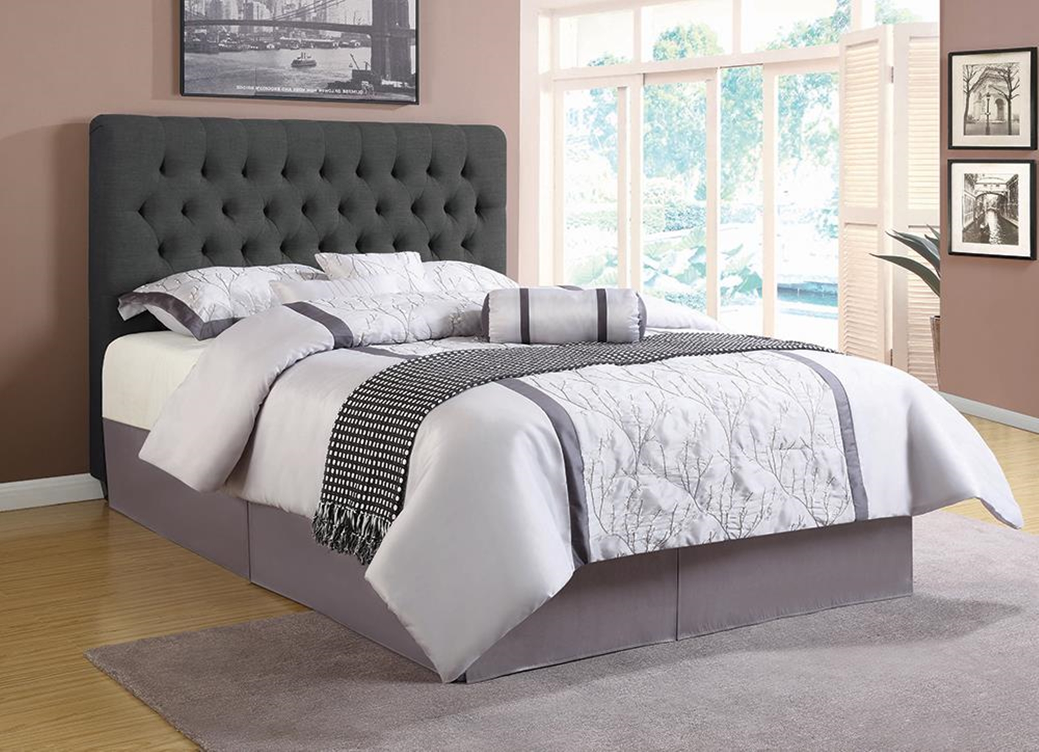Chloe Charcoal Upholstered Twin Bed - Click Image to Close