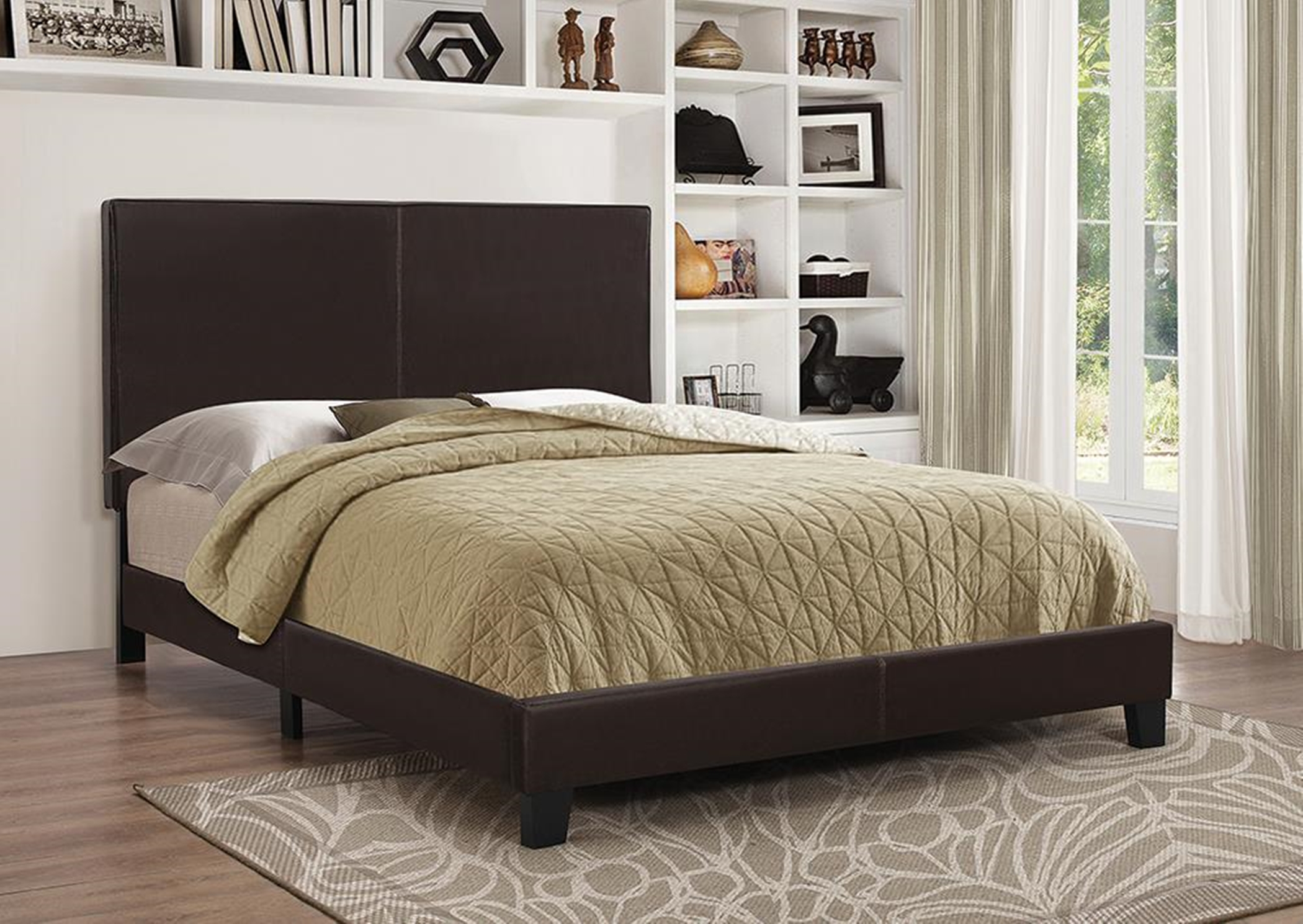 Mauve Upholstered Platform Brown Queen Bed - Click Image to Close