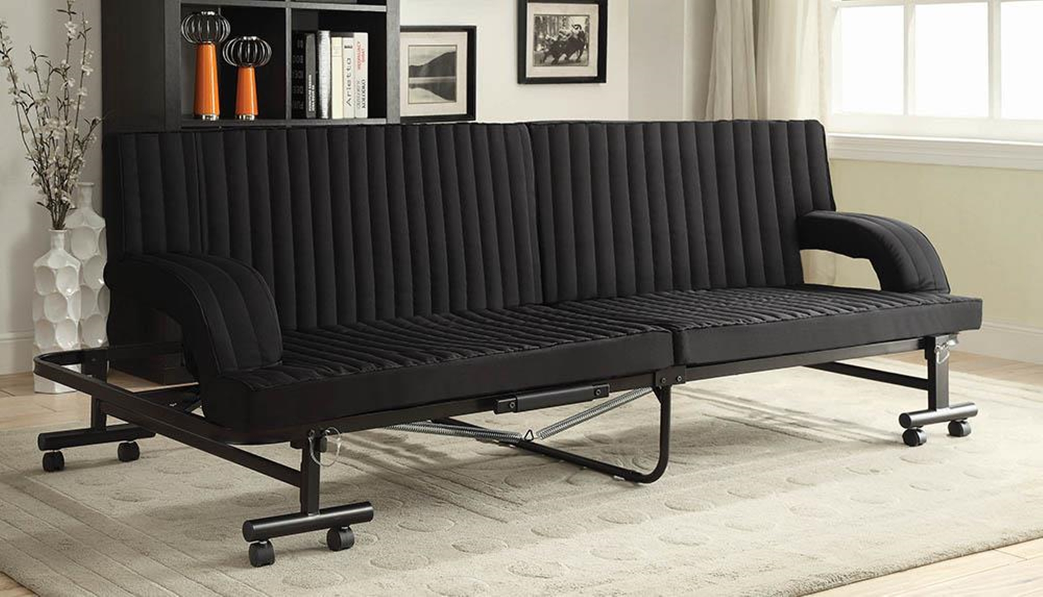 Contemporary Black Folding Sofa Bed - Click Image to Close