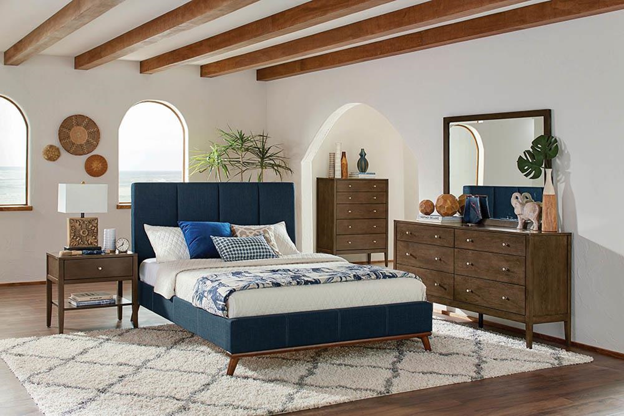 Charity Blue Upholstered Cal. King Bed - Click Image to Close