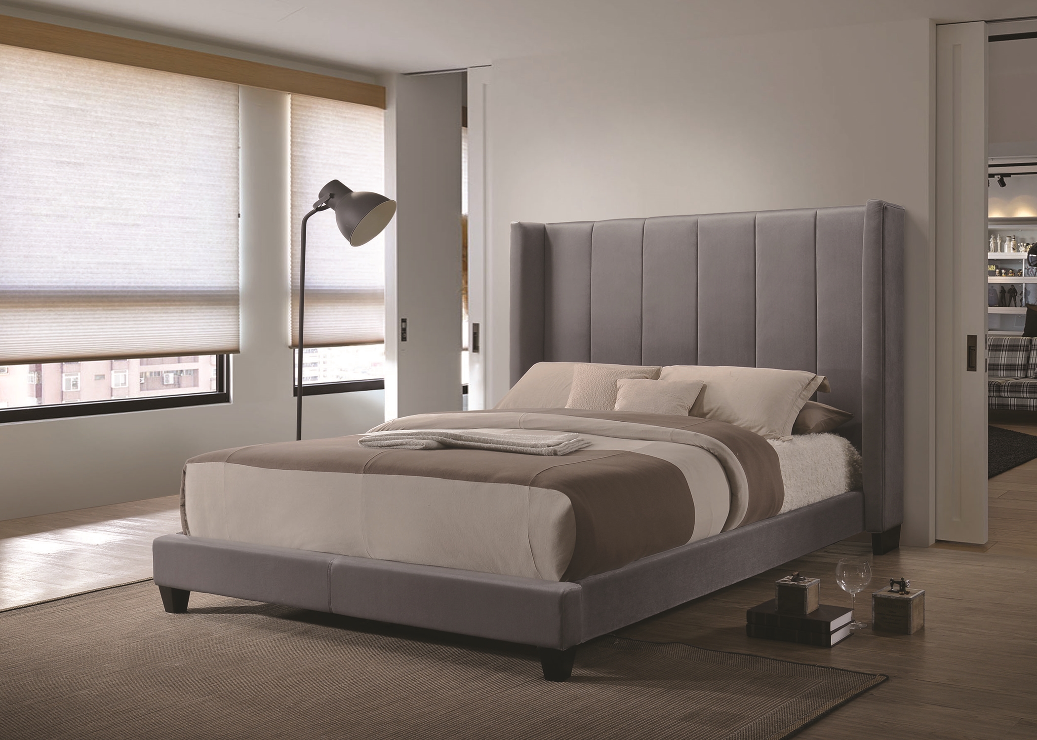 Hudson Grey Velvet Upholstered King Bed - Click Image to Close