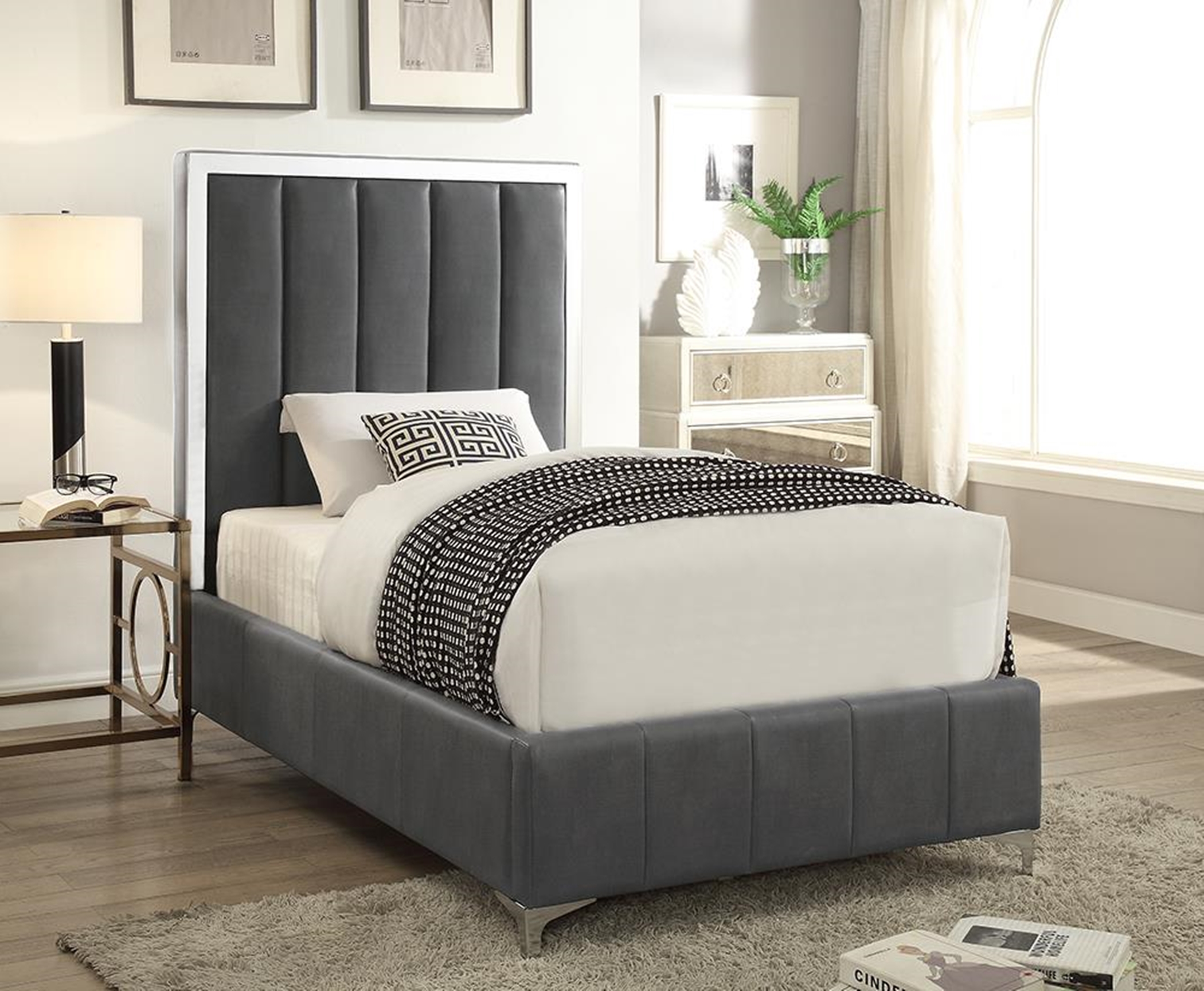 Jared Grey Faux Leather Twin Bed - Click Image to Close