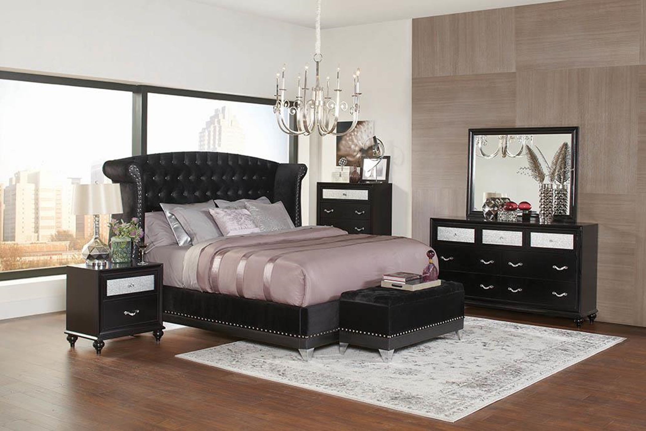 Barzini Black Upholstered Queen Bed - Click Image to Close