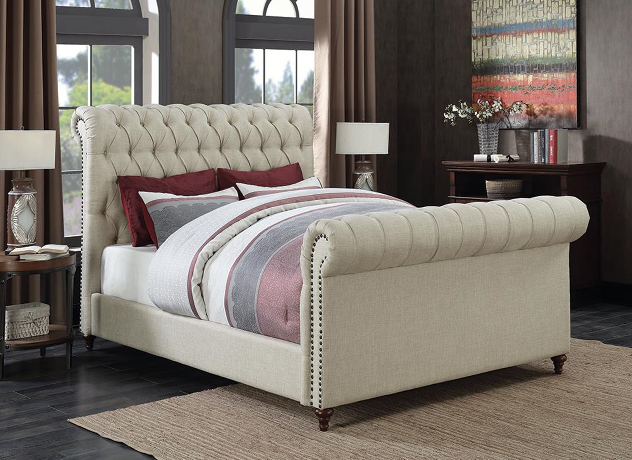 Gresham Beige Upholstered Queen Bed - Click Image to Close