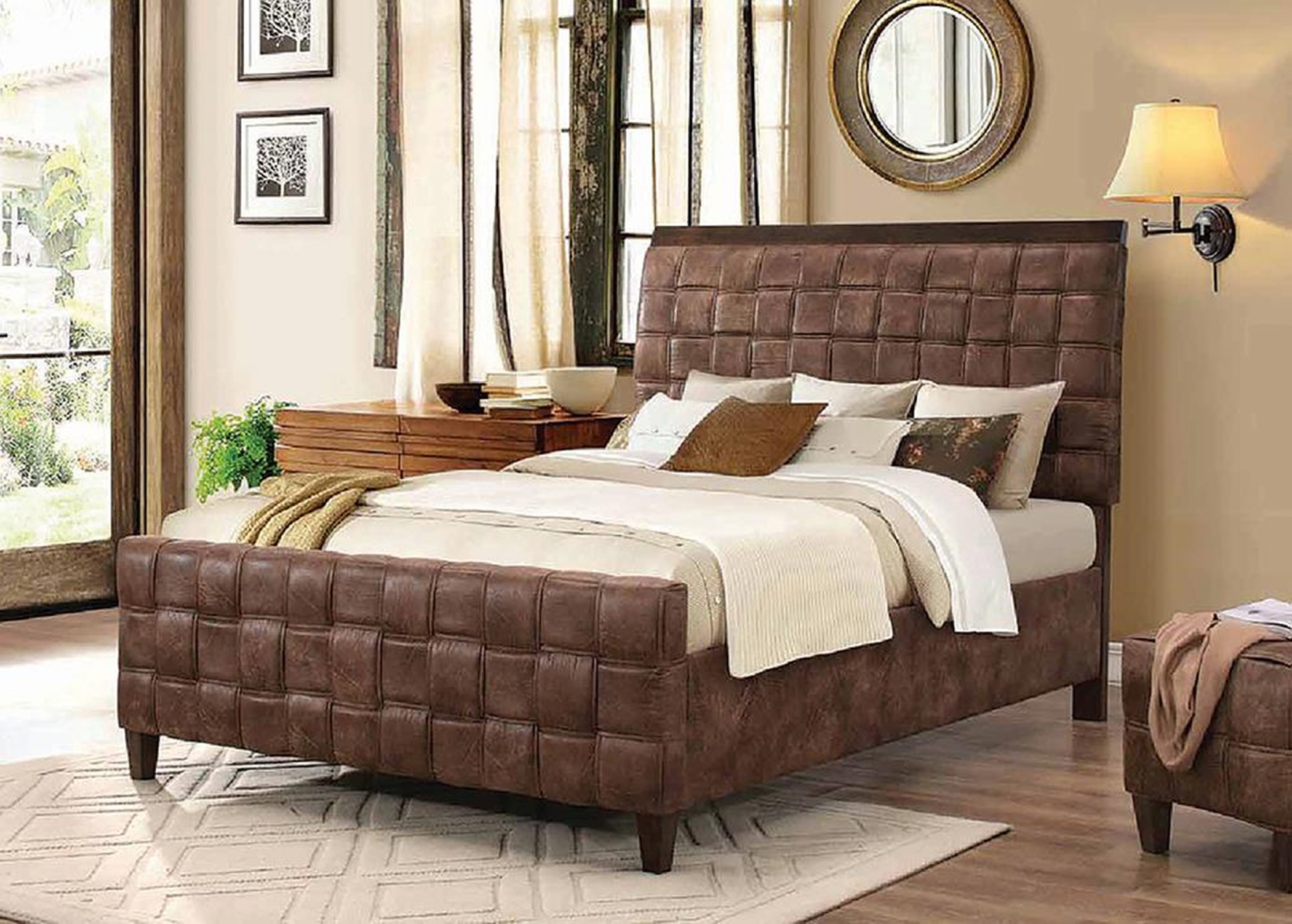Gallagher Brown Upholstered Queen Bed - Click Image to Close