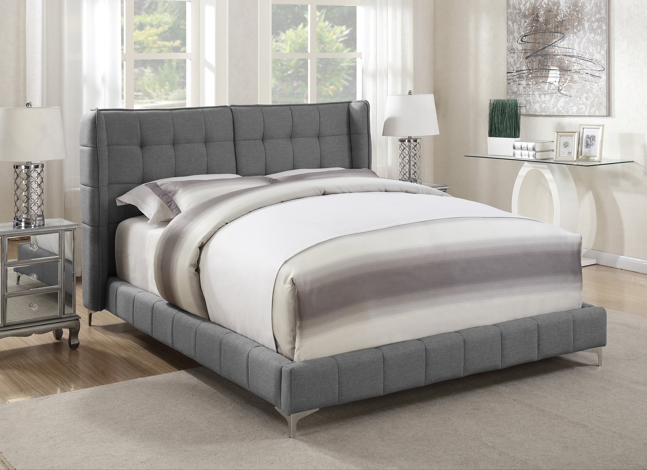 Goleta Grey Upholstered Full Bed Box One - Click Image to Close