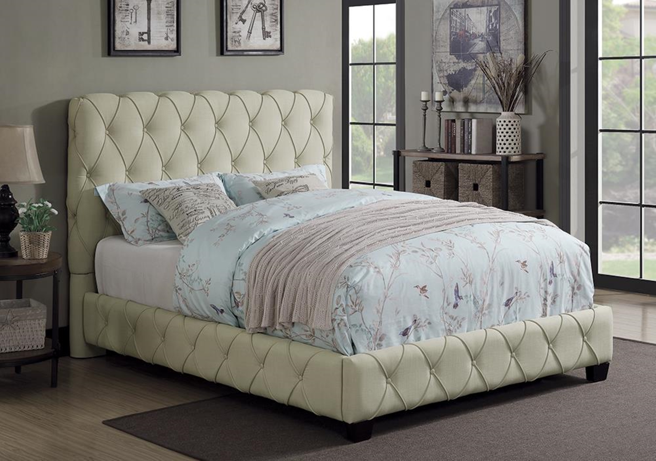 Elsinore Beige Upholstered Cal. King Bed - Click Image to Close
