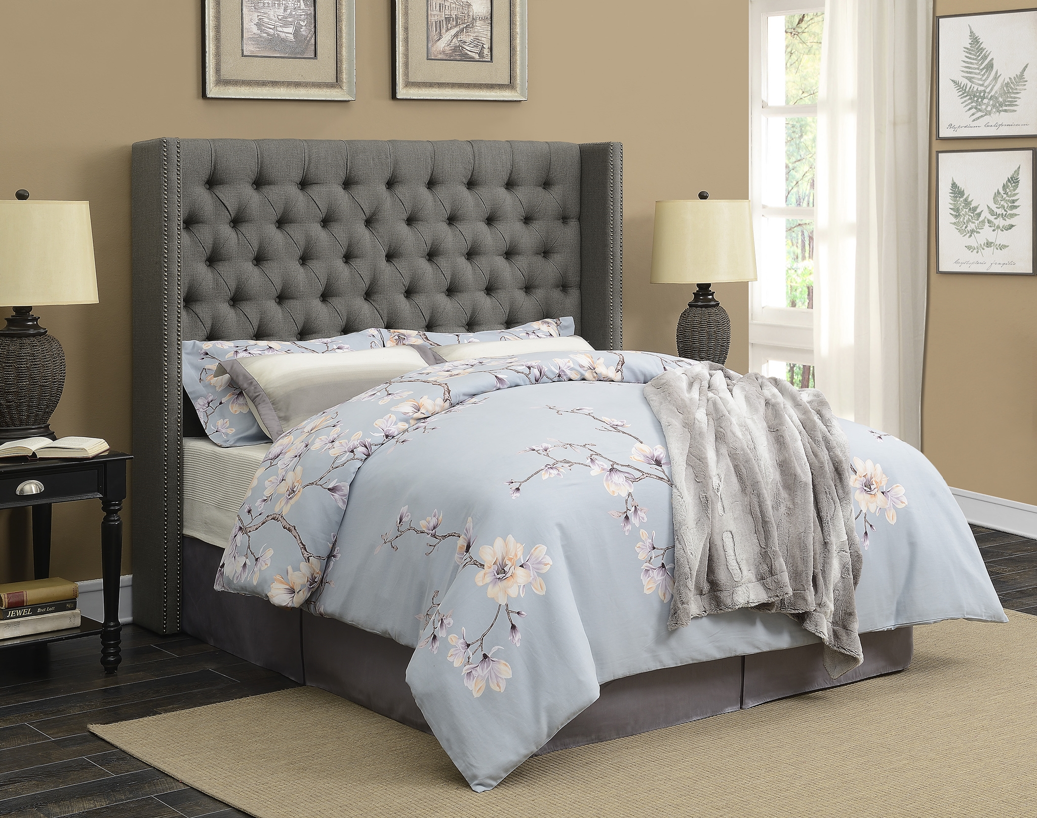 Benicia Grey Upholstered Full Headboard - Click Image to Close