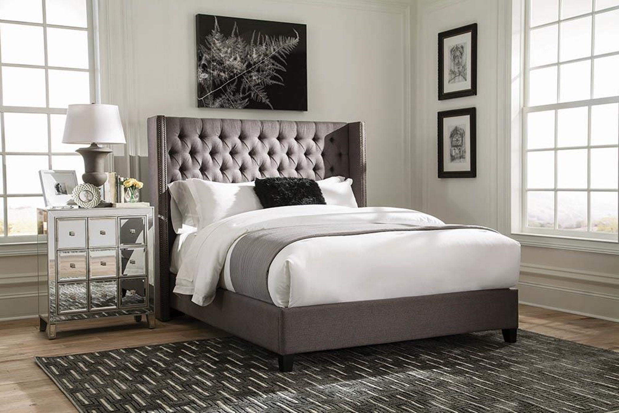 Benicia Grey Upholstered King Bed - Click Image to Close
