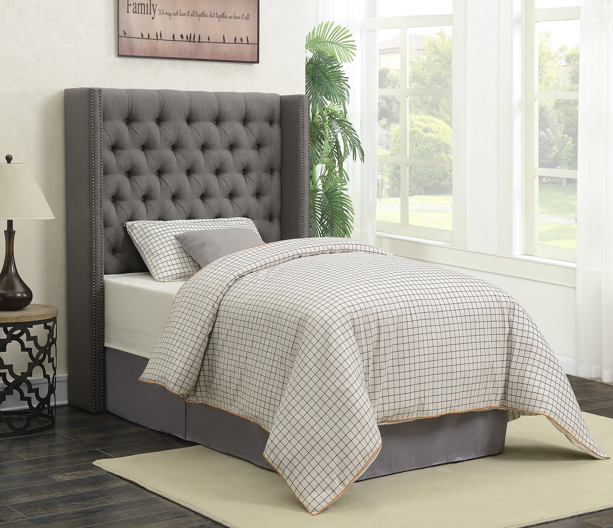 Benicia Grey Upholstered Twin Headboard - Click Image to Close