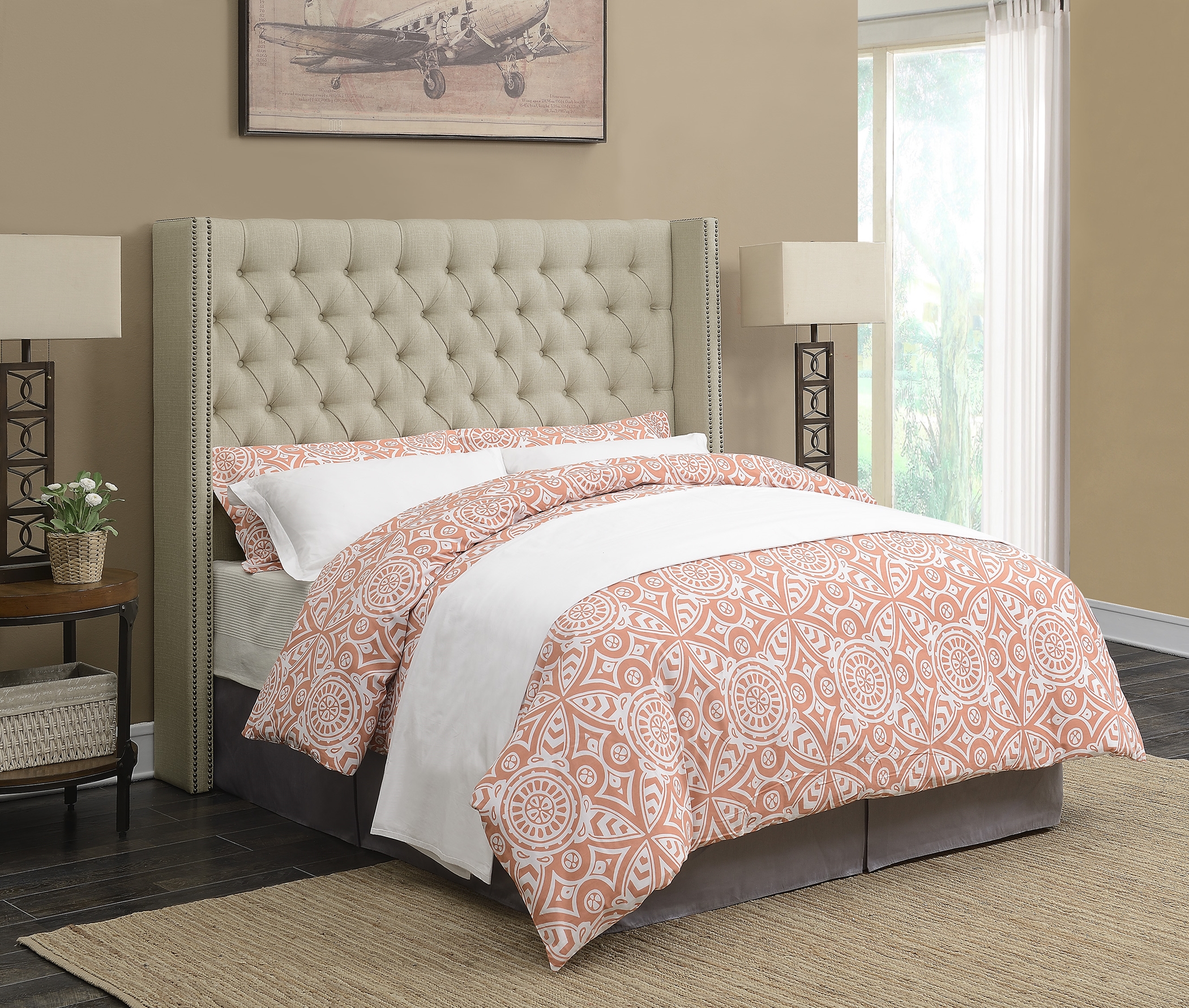 Benicia Beige Upholstered Full Headboard - Click Image to Close