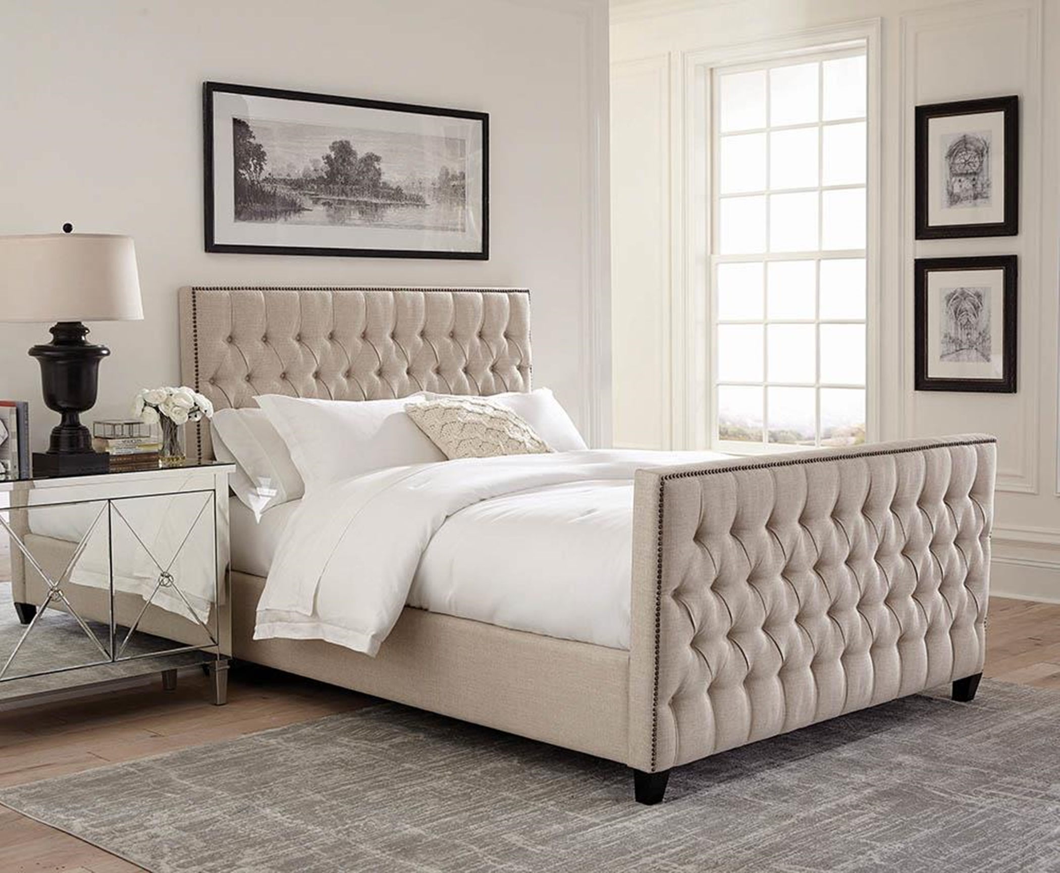 Saratoga Oatmeal Upholstered Queen Bed - Click Image to Close