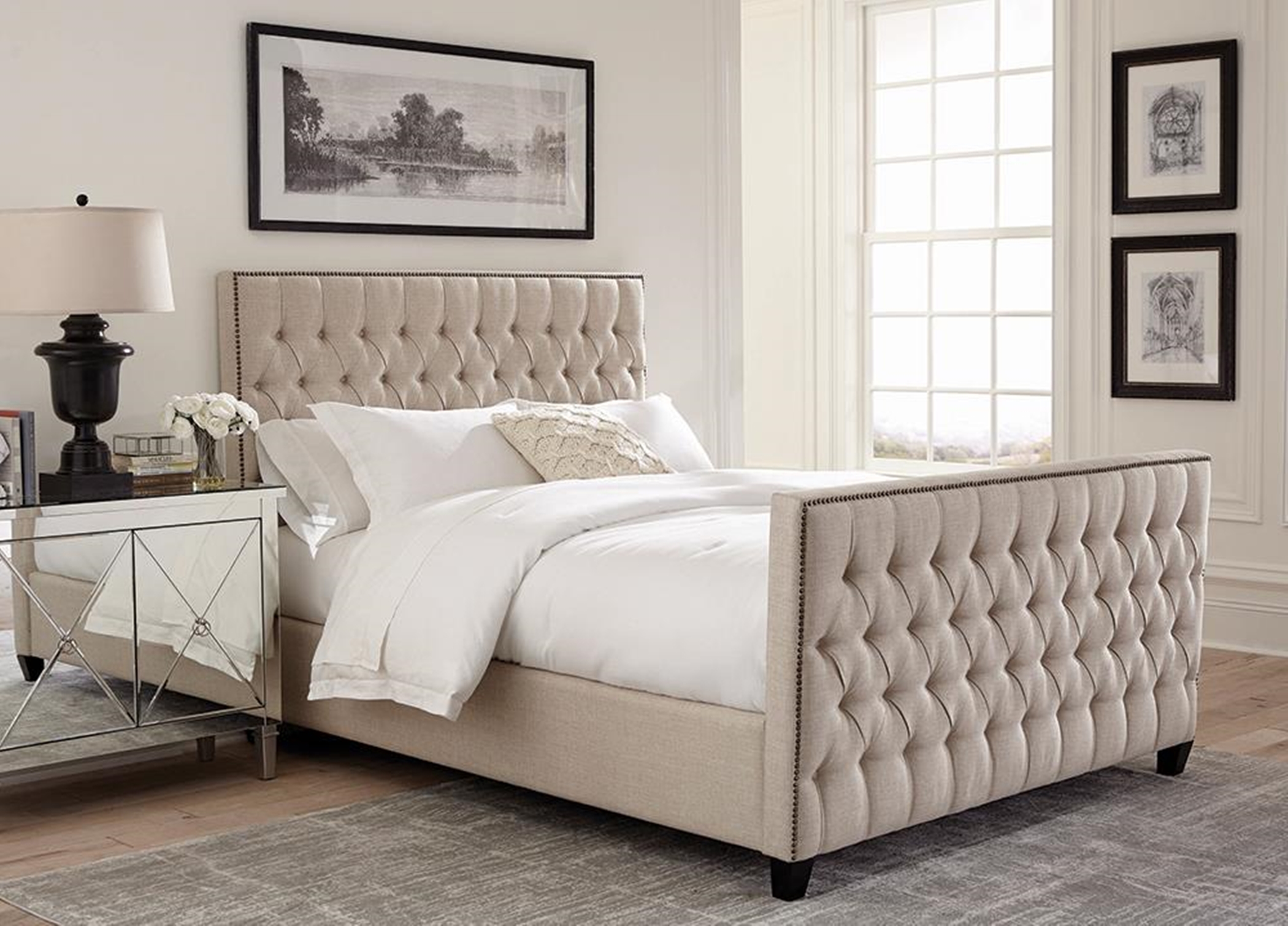 Saratoga Oatmeal Upholstered Twin Bed - Click Image to Close