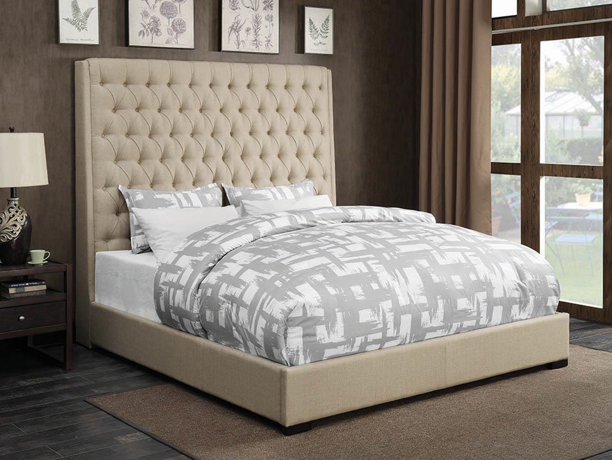 Camille Cream Upholstered King Bed - Click Image to Close