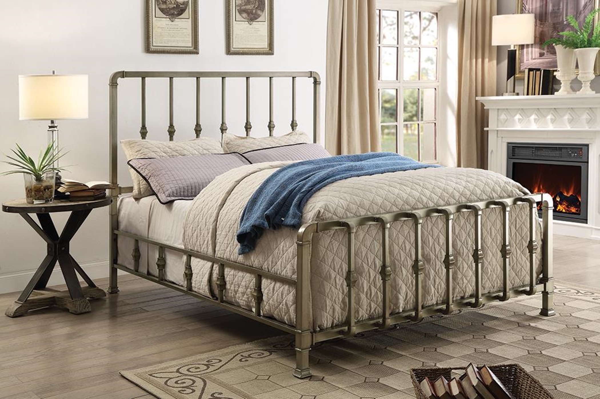 Micah Champagne Metal Queen Bed - Click Image to Close