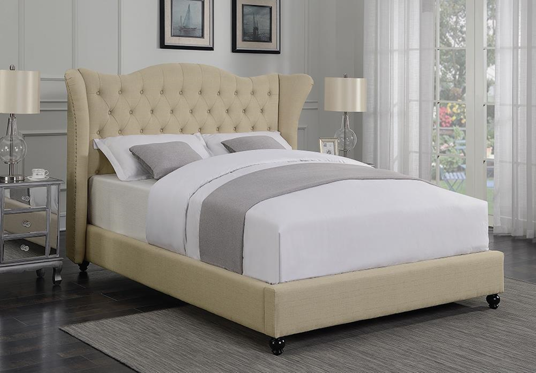 Coronado Beige Upholstered Full Bed - Click Image to Close