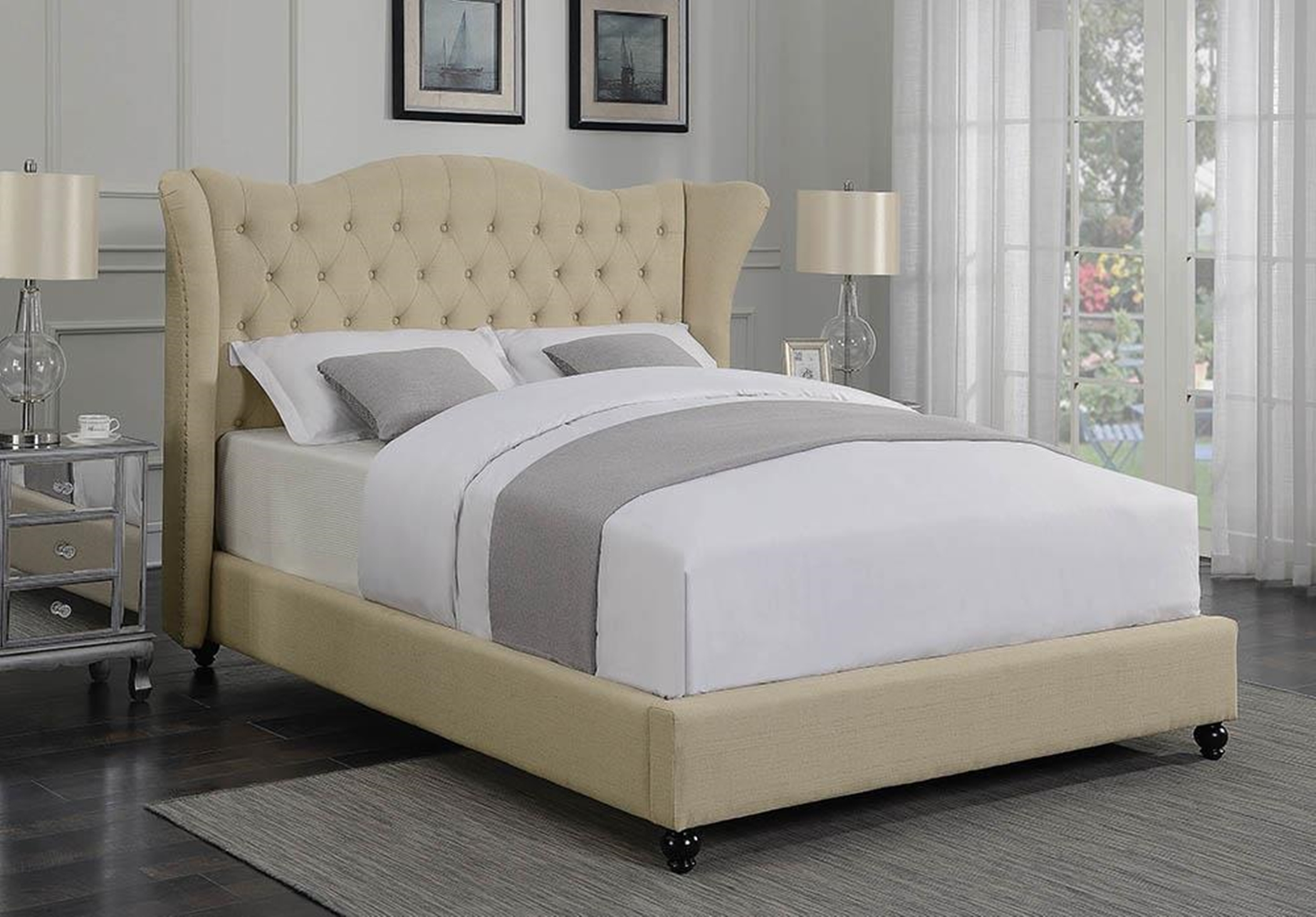 Coronado Beige Upholstered Queen Bed - Click Image to Close