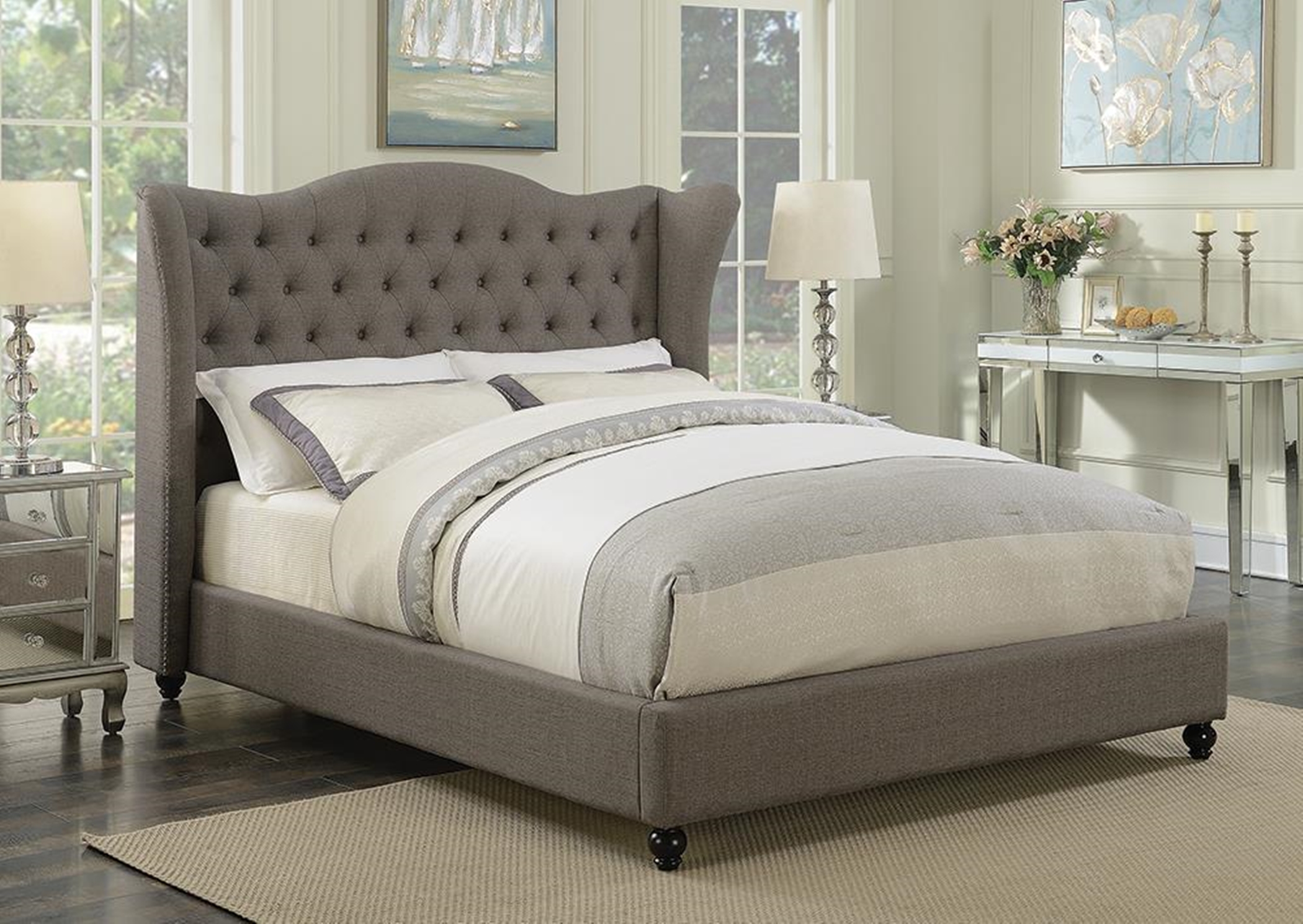 Newburgh Grey Upholstered King Bed - Click Image to Close