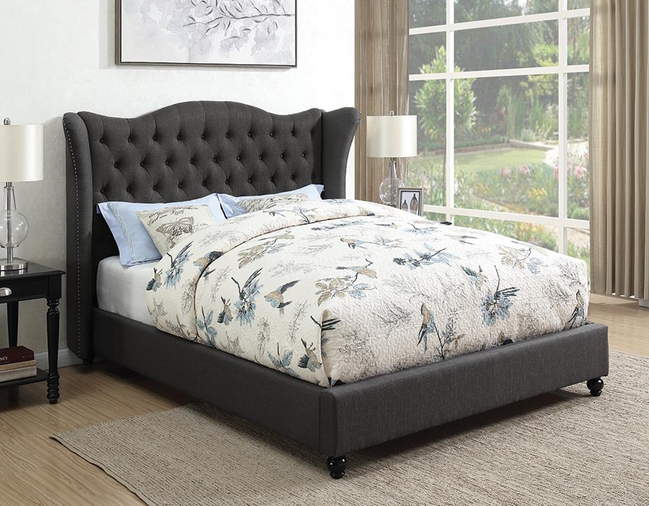 Newburgh Blue Grey Upholstered Queen Bed - Click Image to Close