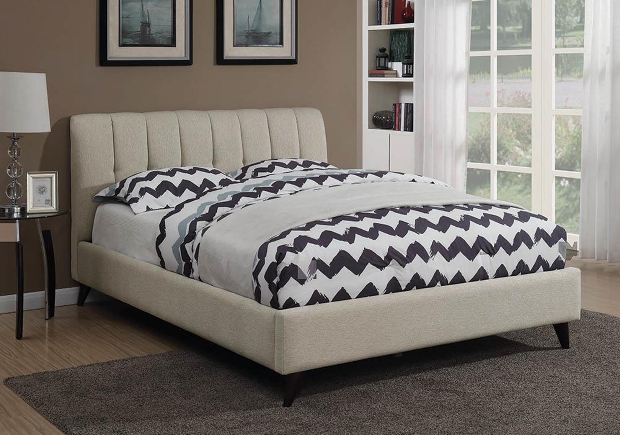 Portola Oatmeal Upholstered Cal. King Bed - Click Image to Close