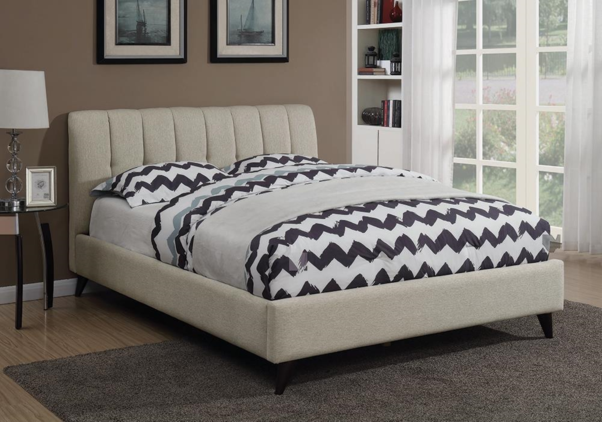 Portola Oatmeal Upholstered Twin Bed - Click Image to Close