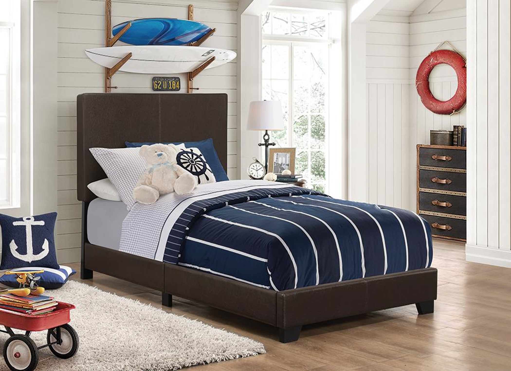 Dorian Brown Faux Leather Twin Bed - Click Image to Close