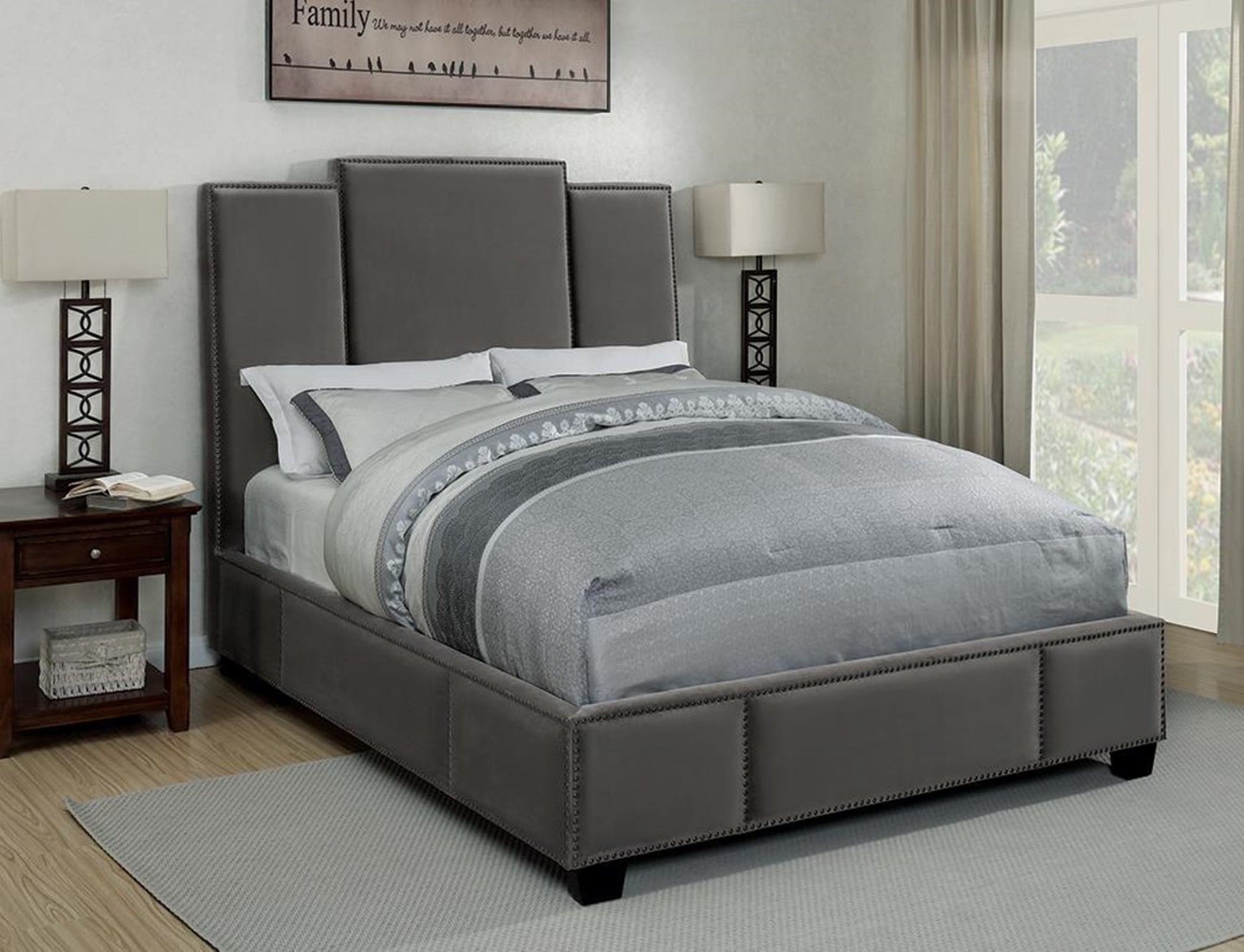 Lawndale Grey Velvet Upholstered Cal. King Bed - Click Image to Close