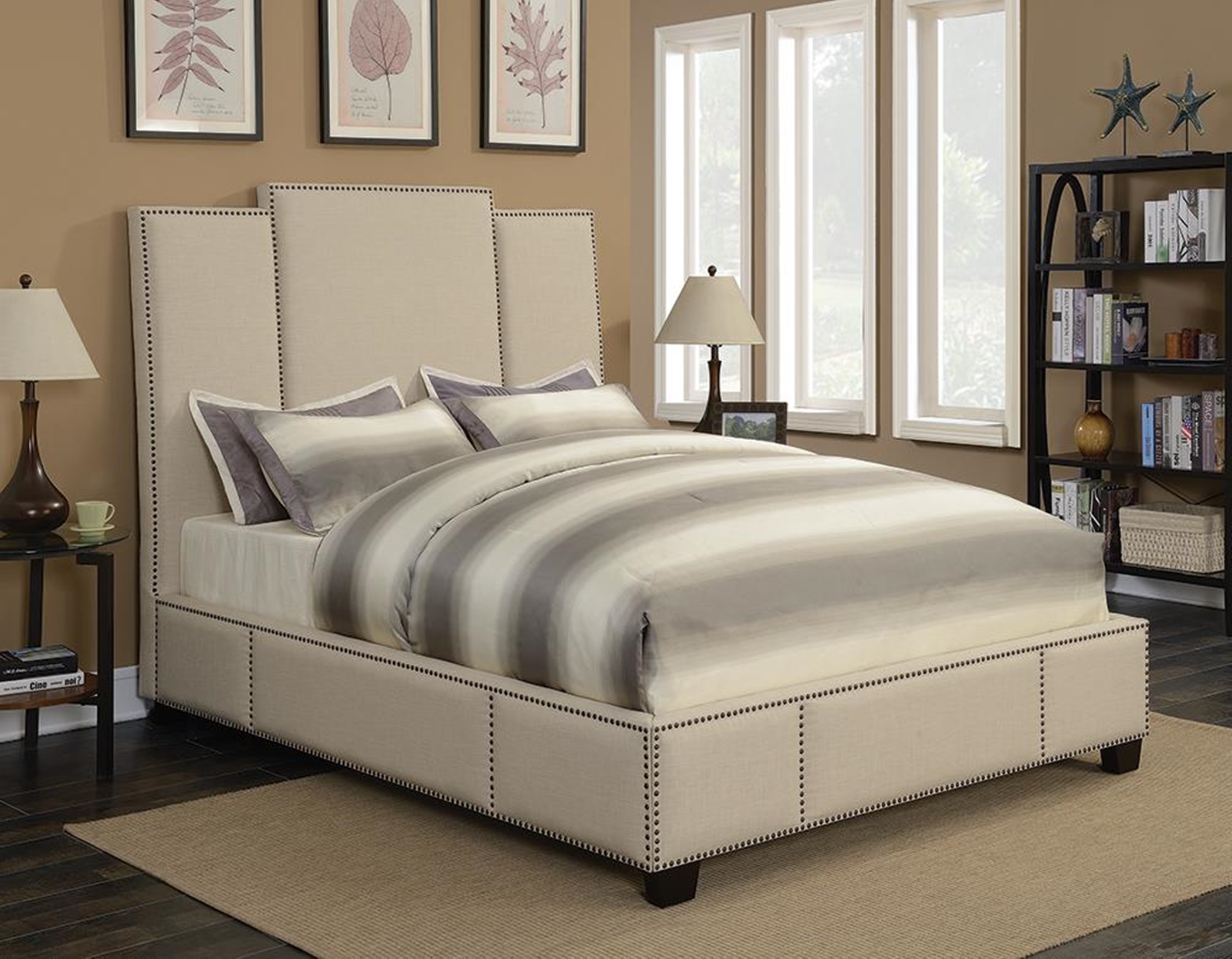 Lawndale Beige Upholstered Full Bed - Click Image to Close