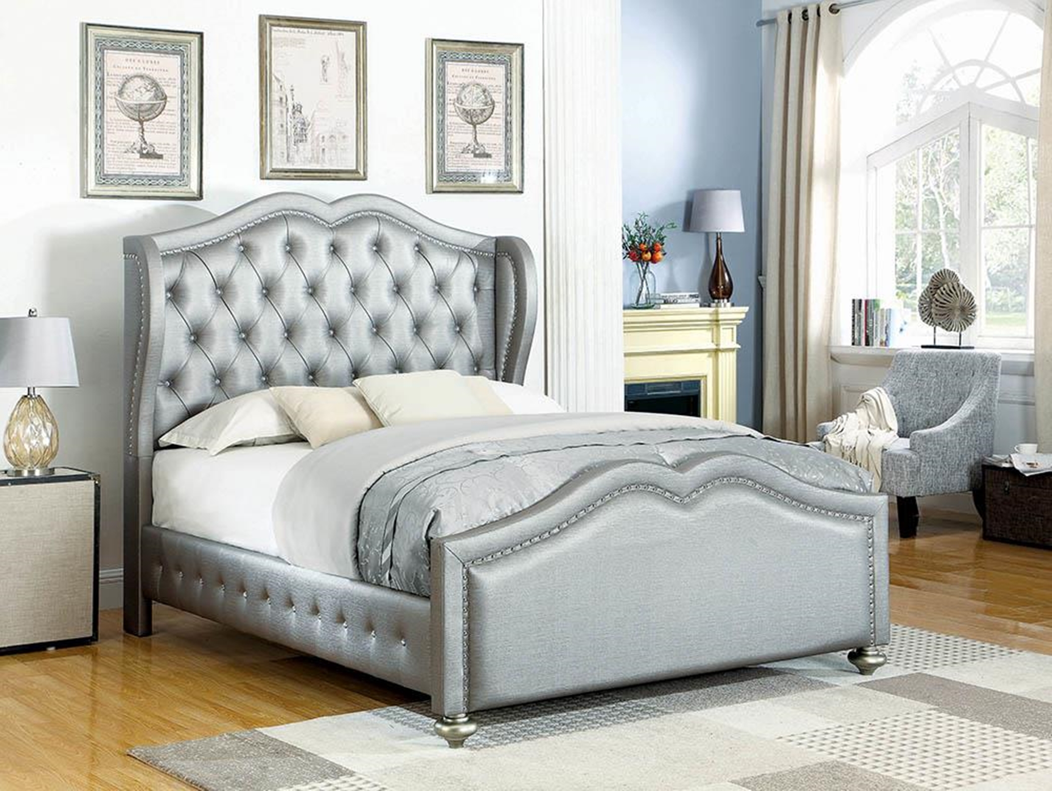 Belmont Grey Upholstered King Bed - Click Image to Close