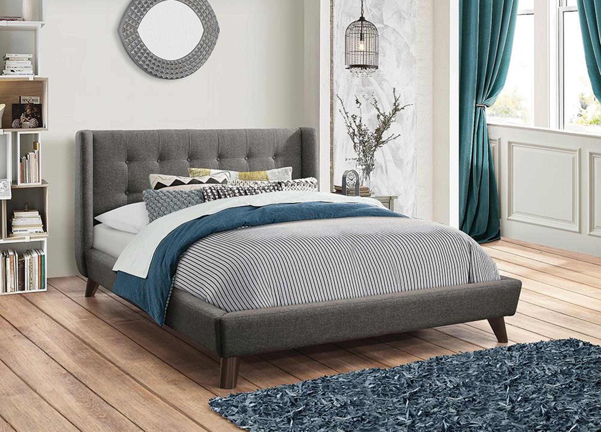 Carrington Grey Upholstered Full Bed - Click Image to Close