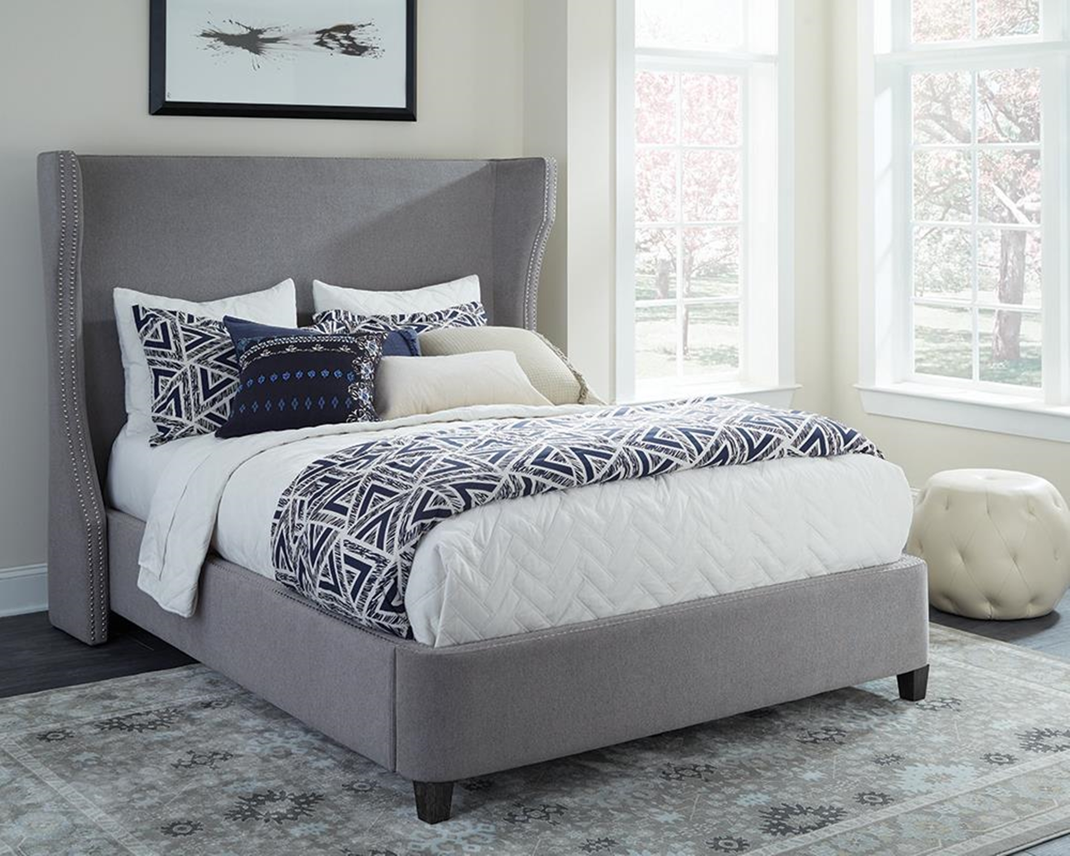 Grey Full Upholstered Bed - Click Image to Close