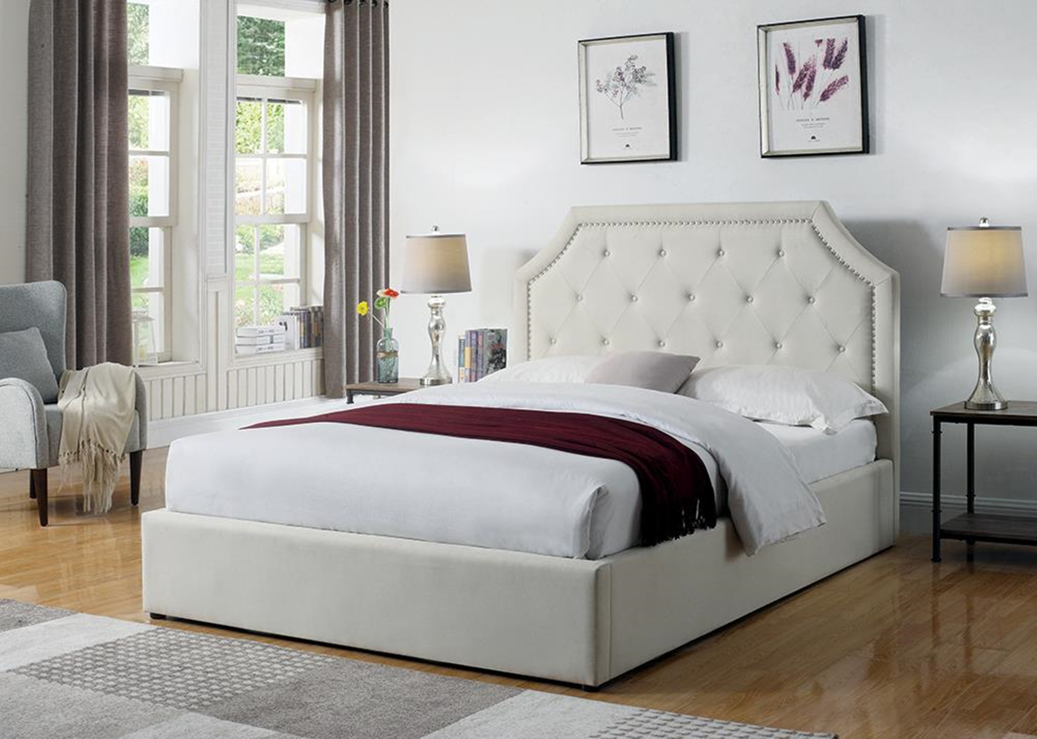 Hermosa Beige Upholstered Full Bed - Click Image to Close