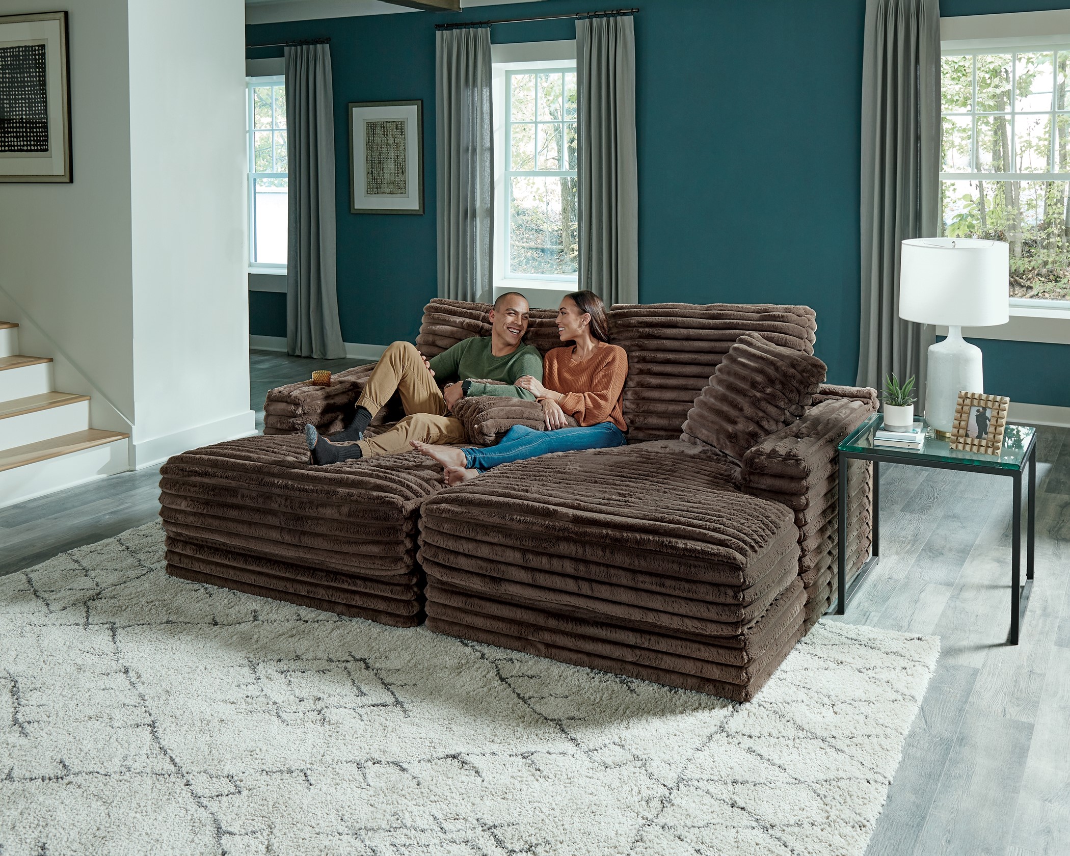 3045 Chocolate Double Lounge Chaise - Click Image to Close