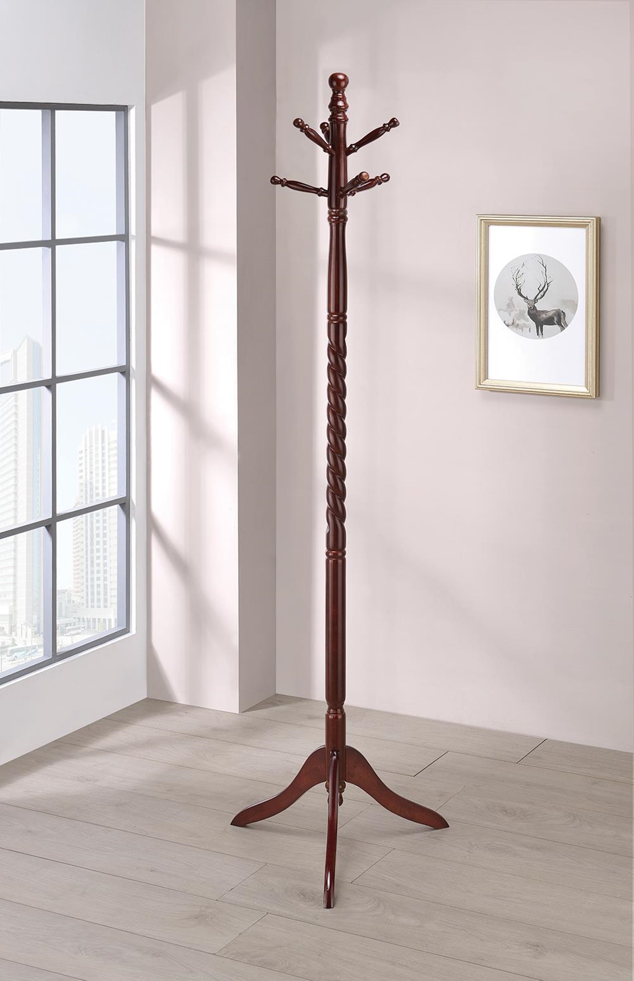 Traditional Merlot Twisted Post Coat Rack - Click Image to Close
