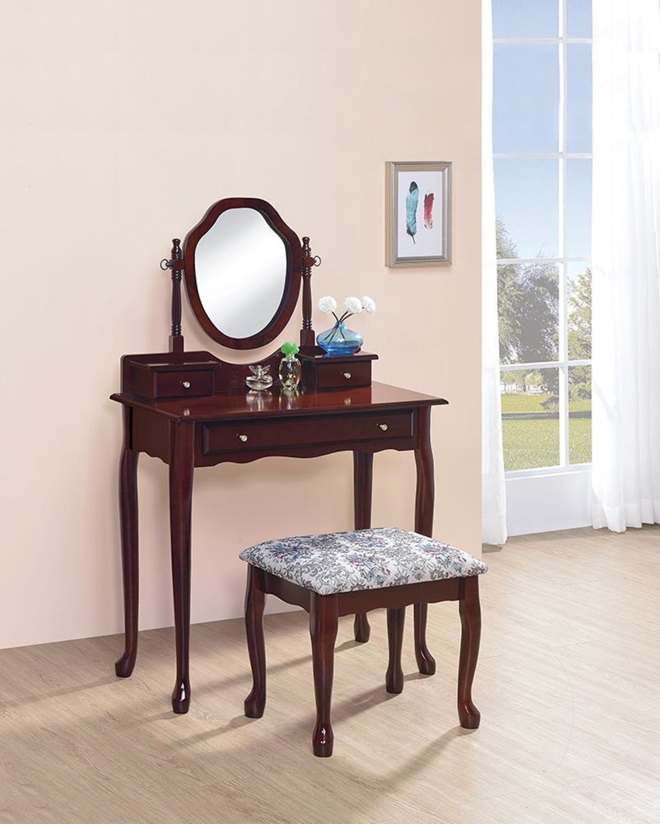 Traditional Brown-Red Vanity Set - Click Image to Close