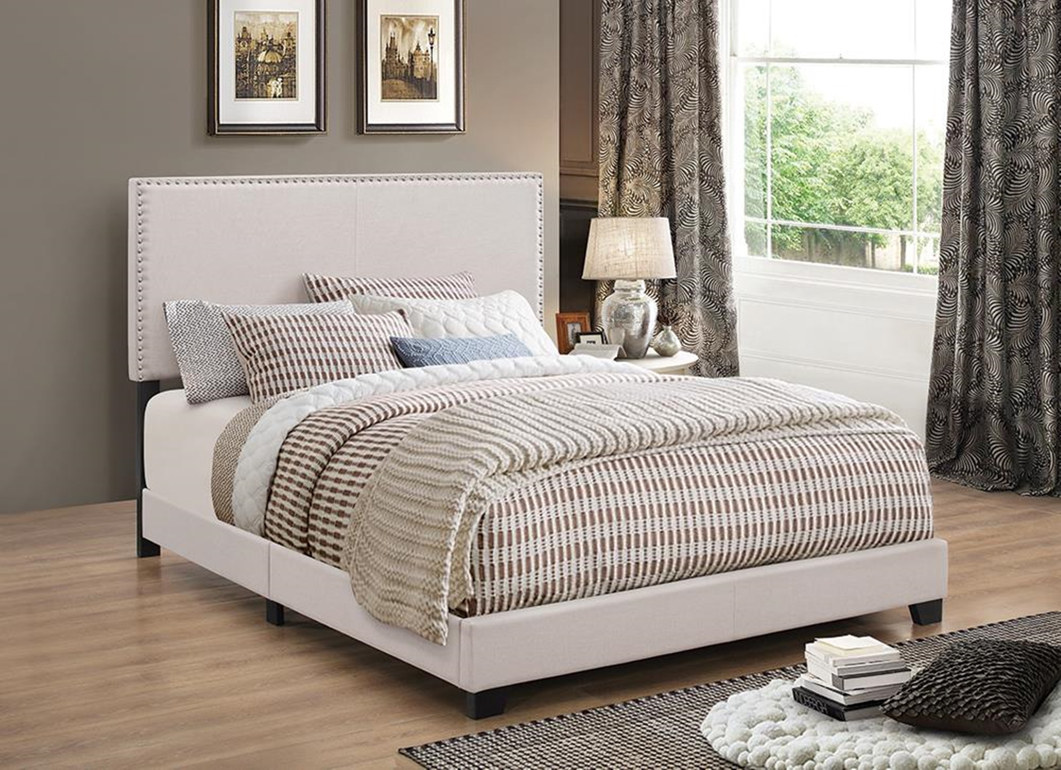 Boyd Upholstered Ivory Full Bed - Click Image to Close