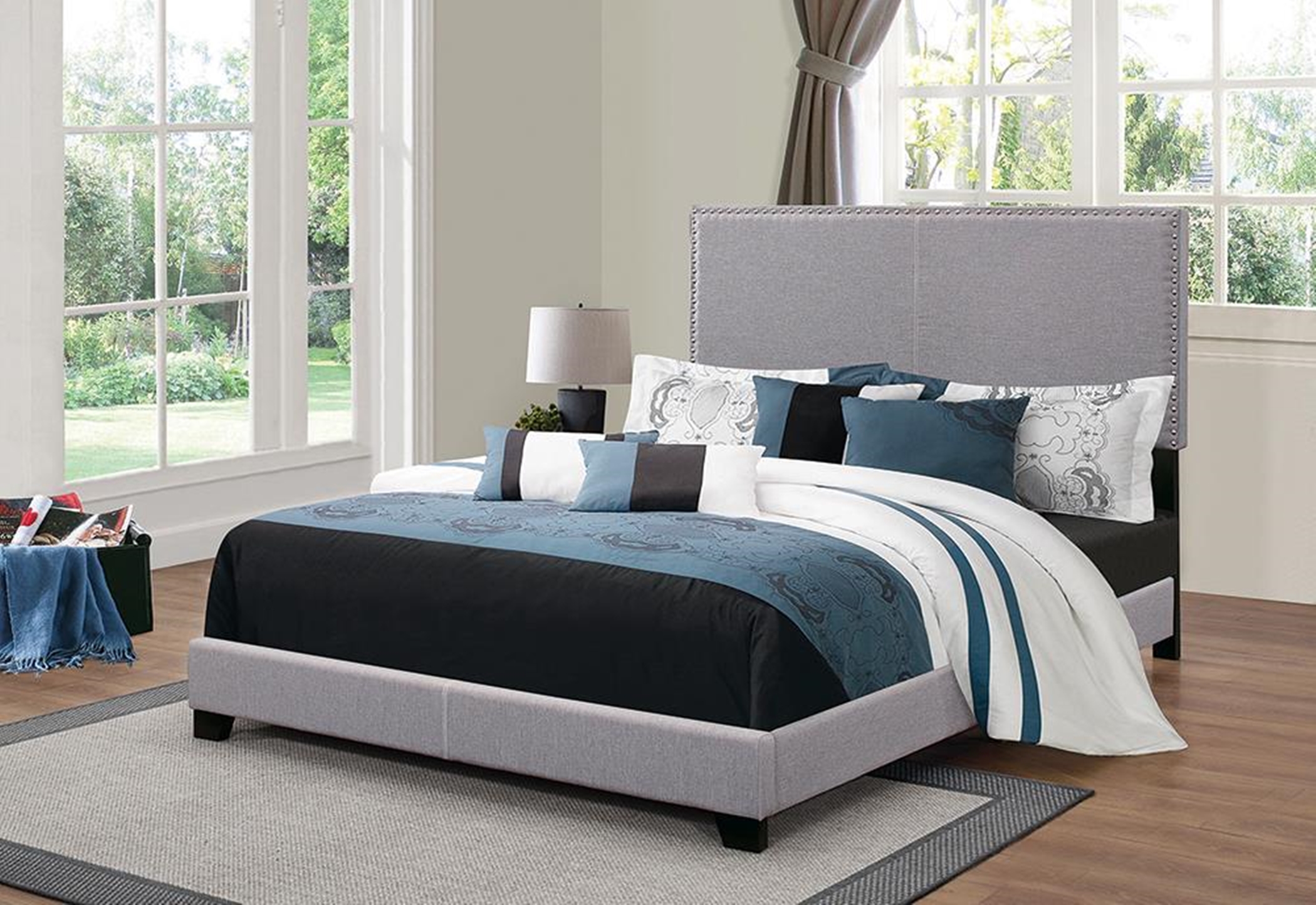 Boyd Upholstered Grey Full Bed - Click Image to Close