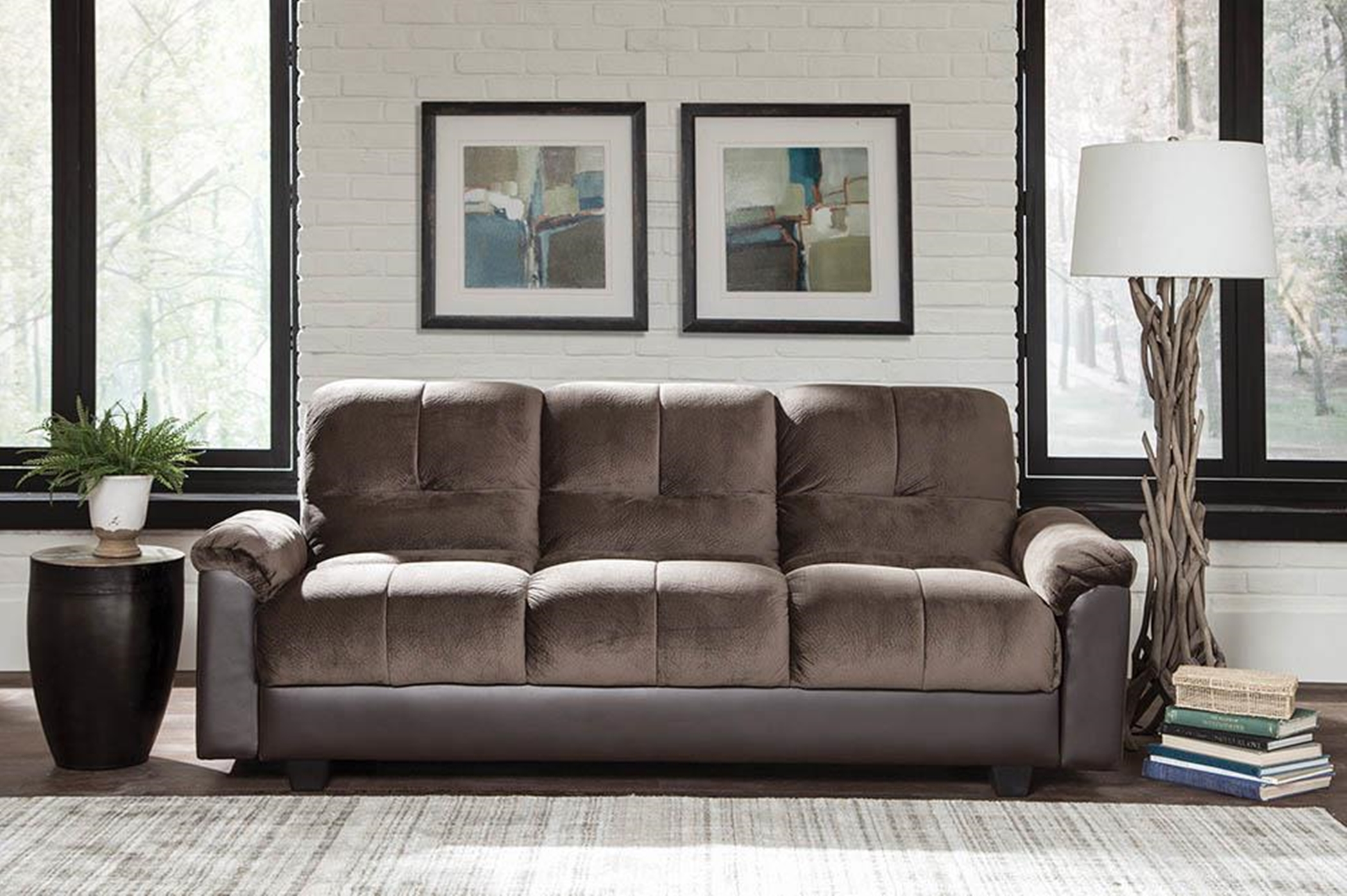 Fully Upholstered Chocolate and Brown Sofa Bed - Click Image to Close
