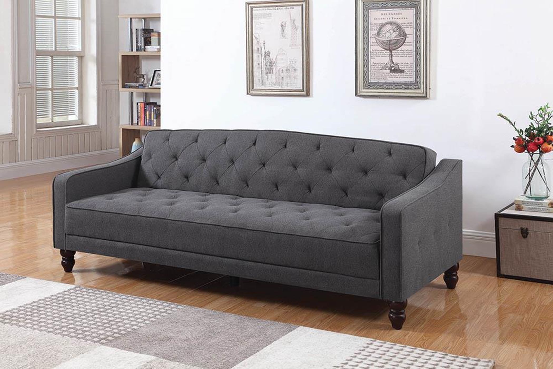 Traditional Dark Grey Sofa Bed - Click Image to Close