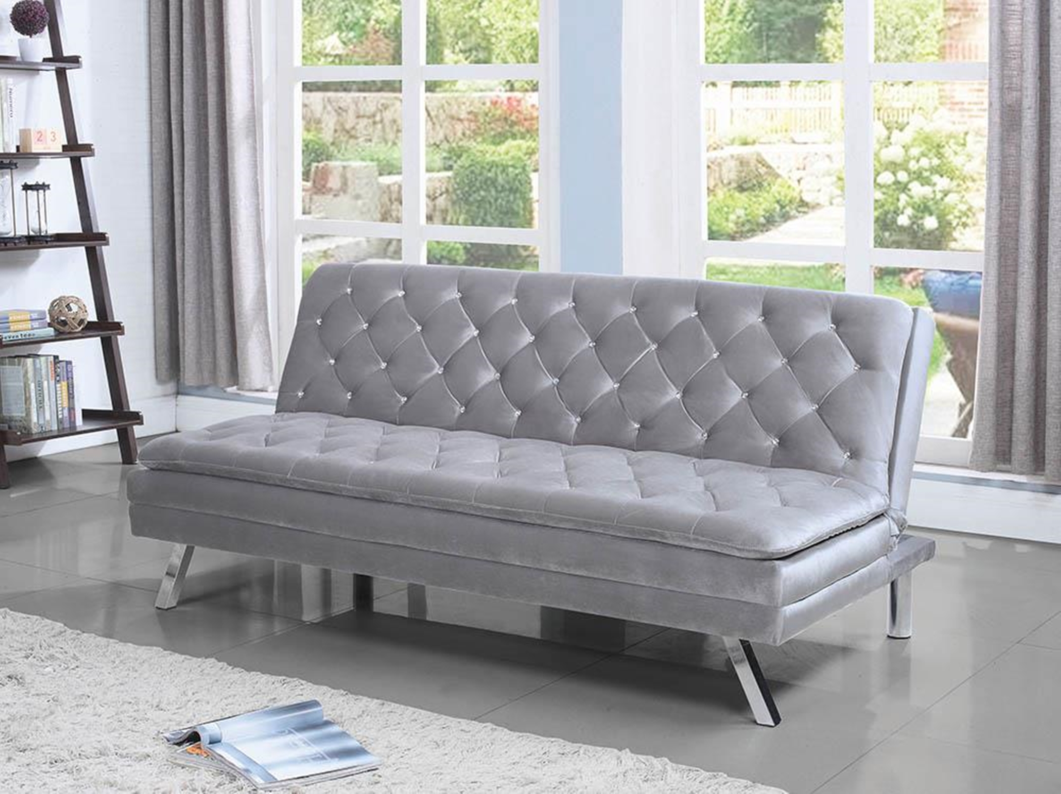 Glamorous Silver and Chrome Sofa Bed - Click Image to Close